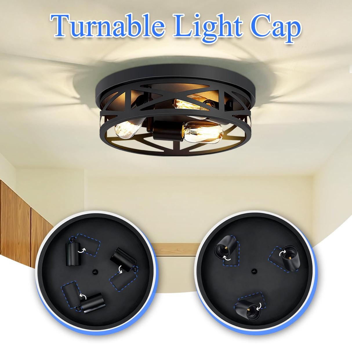 SKEJAO Flush Mount Ceiling Light Fixture,3-Light Ceiling Light Fixture,Black Hallway Light Fixtures Ceiling,Light Fixtures Ceiling Mount for Kitchen,Farmhouse,Hall,Bedroom,Bathroom (1 Pack) SKEJAO