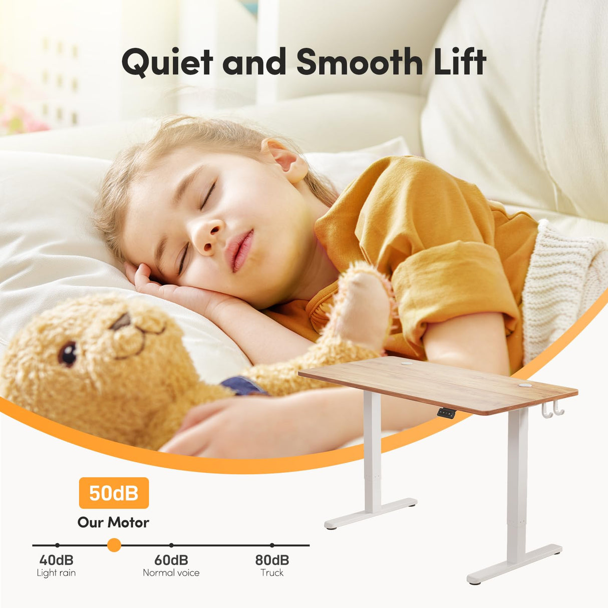 FAMISKY Height Adjustable Standing Desk, 48x 24 Inch Electric Stand up Home Office Table, Sit Stand Desk Computer Workstation with Splice Board, White Frame & Light Rustic Brown Desktop FAMISKY