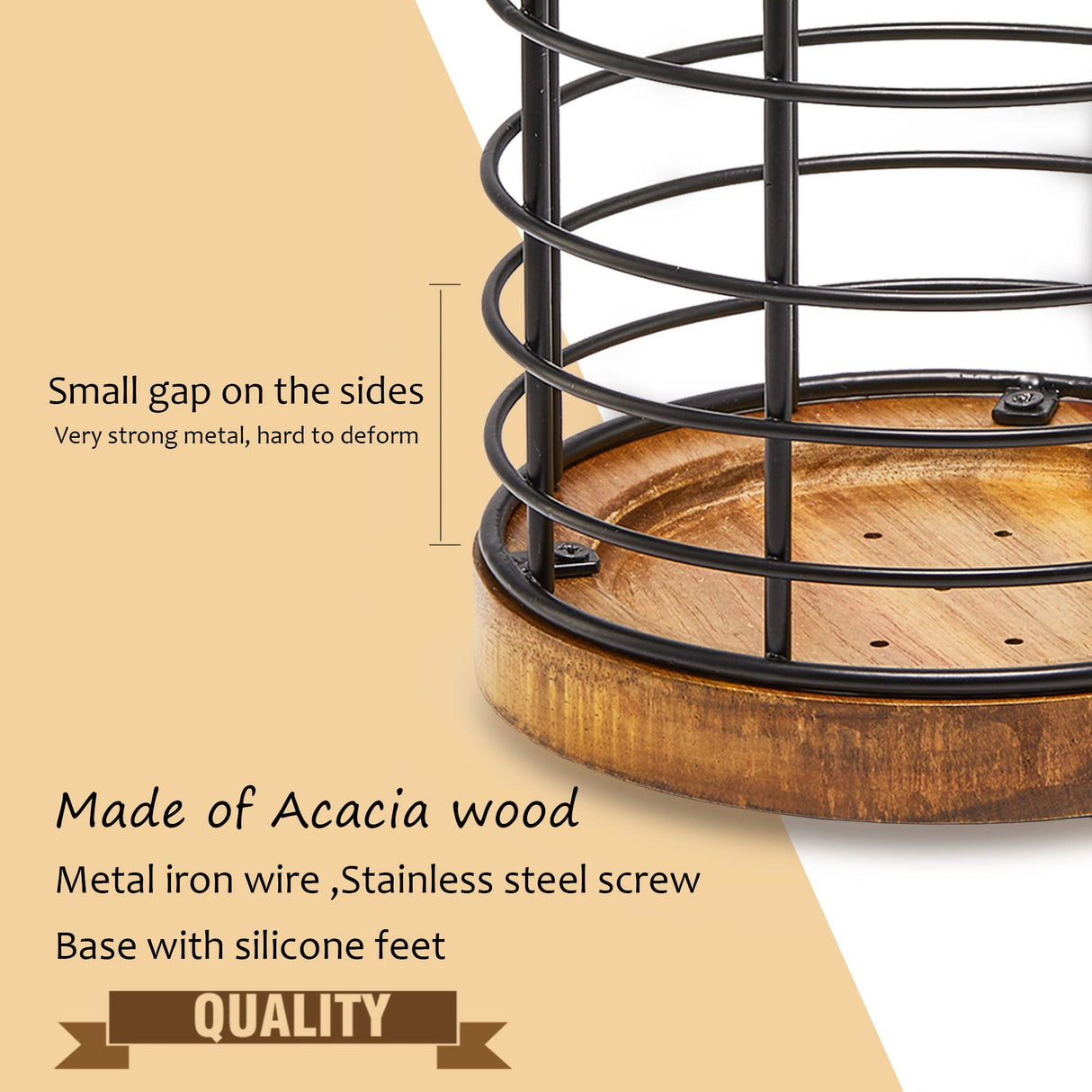 WILDMOS Utensil Holder for Kitchen Counter,Black Wire with Wooden Base Countertop Utensil Holder, Large Wooden Cooking Utensil Holder, Kitchen Utensil Organizer. WILDMOS