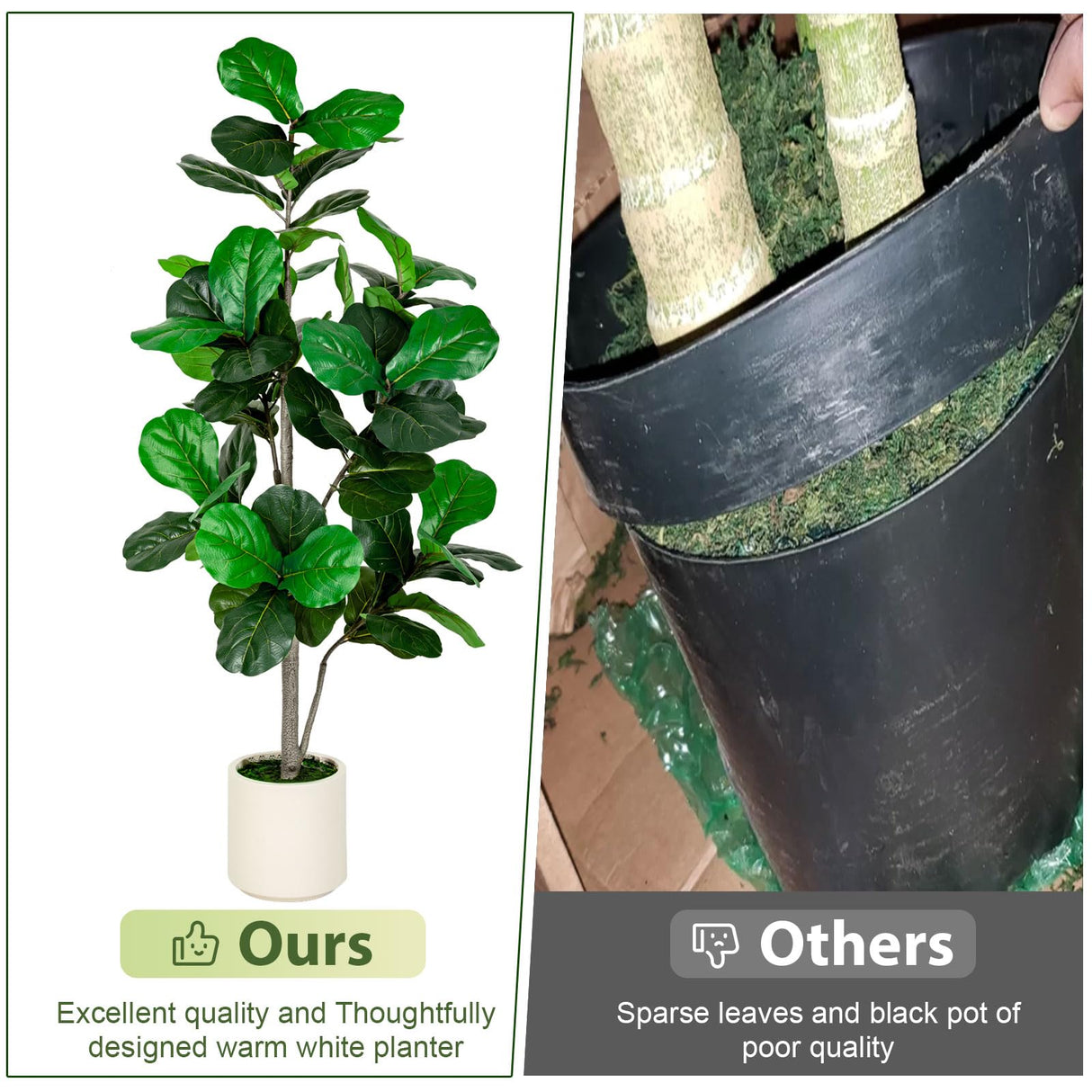 VIVATREES 6FT Fiddle Leaf Fig Artificial Tree with White Planter Pot,Faux Floor Plant, Indoor and Outdoor Fake Plants for Home Office Decor VIVATREES