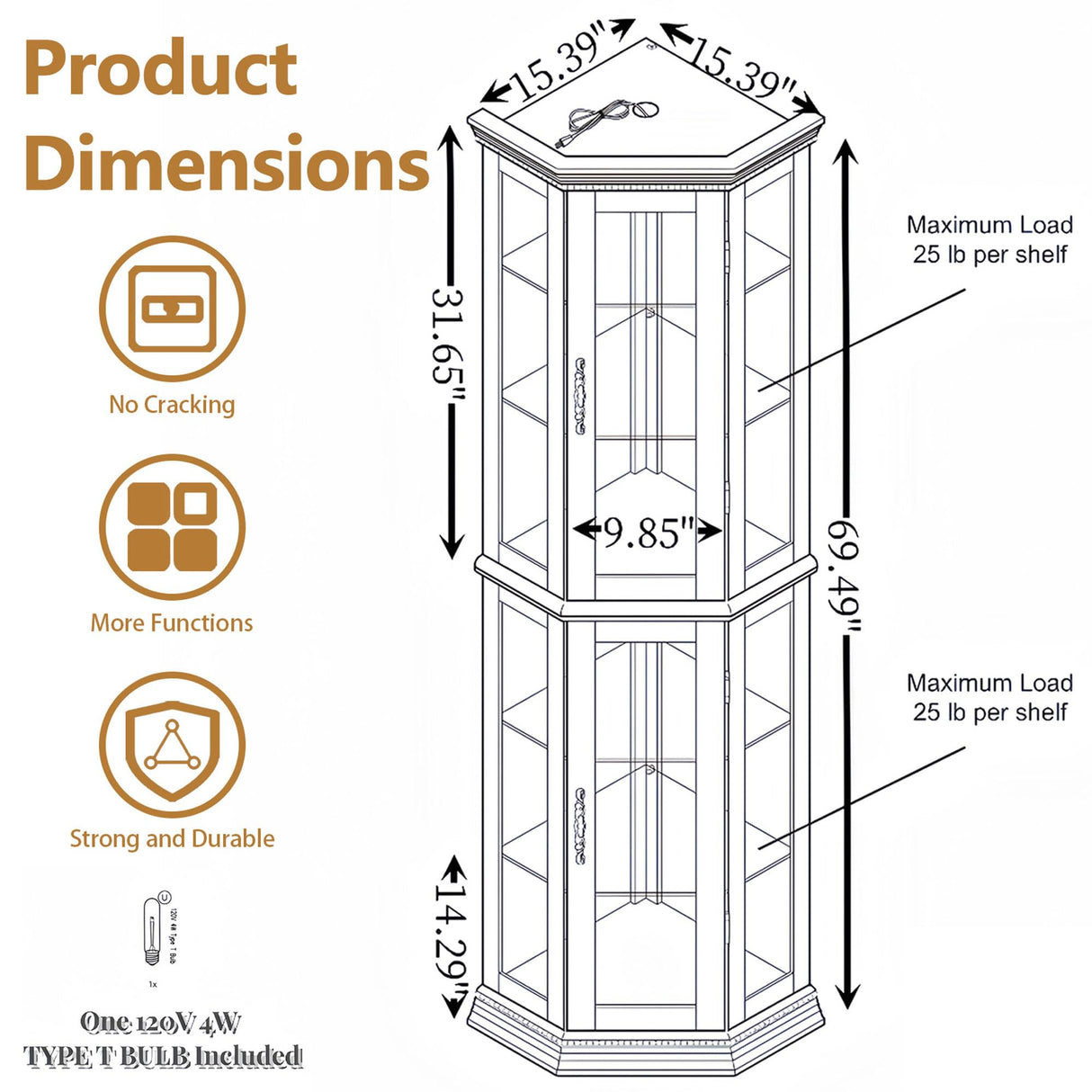 MWrouqfur 70'' Corner Curio Cabinet with Lights, Black Display Cabinet with Glass Doors, Corner China Cabinets with Adjustable Tempered Glass Shelves, Gift to Wife/Friends/Mother (Black) MWrouqfur