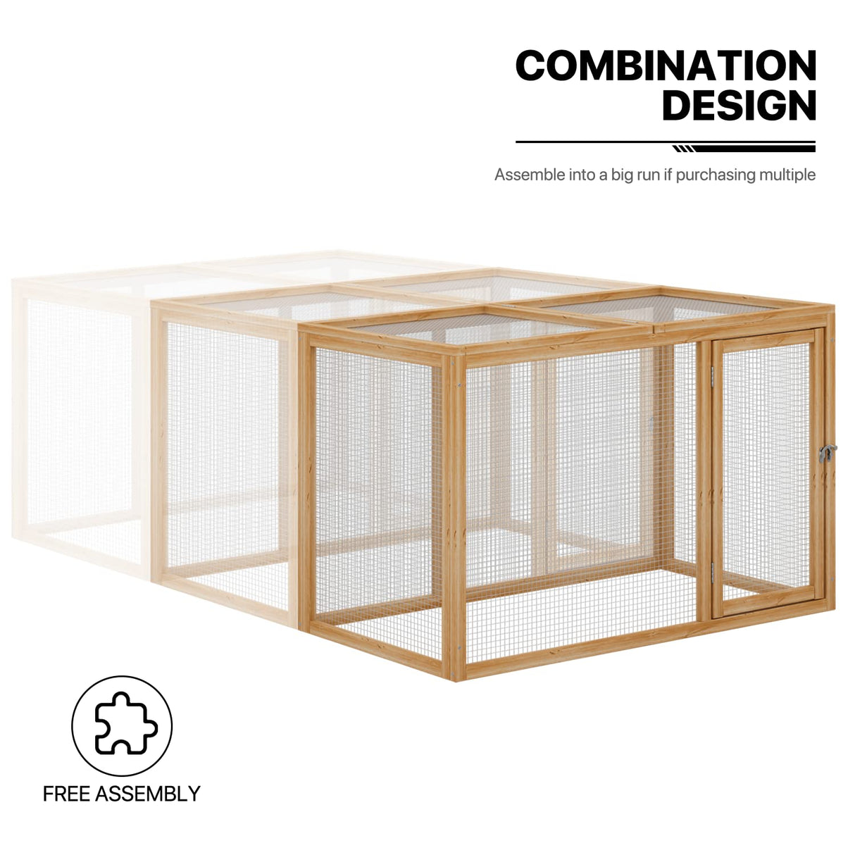 MoNiBloom Chicken Run for Yard Wood Chicken Cage Rabbit Hutch Bunny Pen with Openable Roof and Side Door, Outdoor Lockable Duck Coop Small Animal Habitat Enclosure Hen Coop Add-Ons, 45 x 24 x 28 inch MoNiBloom