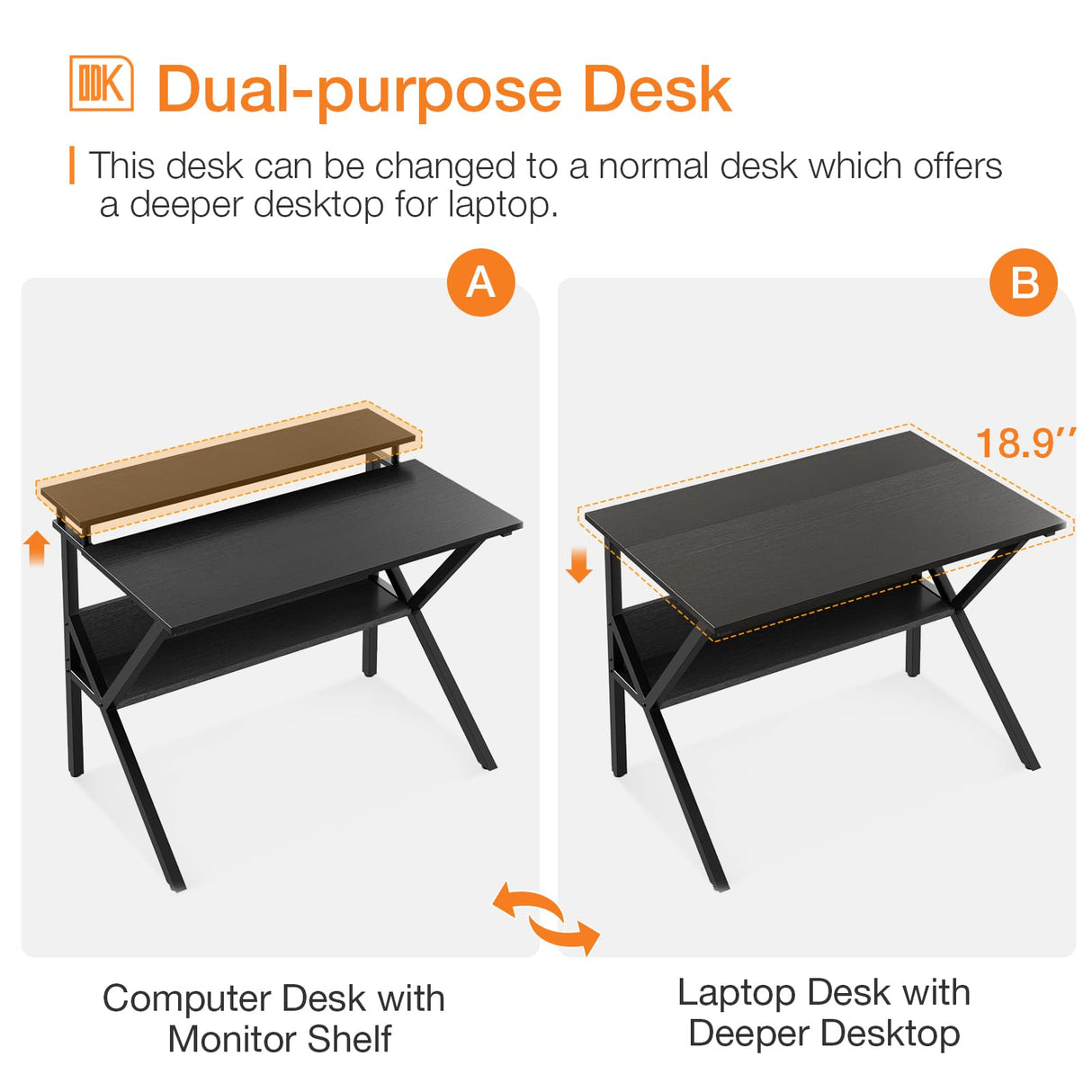 ODK Small Computer Desk, 27.5 Inch, Compact Tiny Study Desk with Storage and Monitor Stand for Home Office, Small Spaces, Black ODK