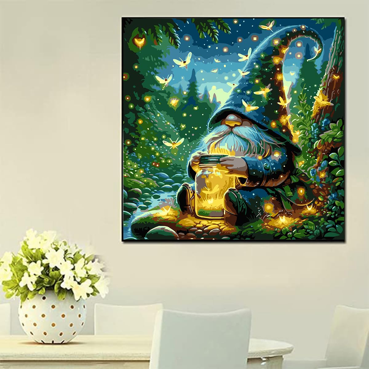 igoodom Paint by Numbers Kit for Adults – Gnome Adult Paint-by-Number on Canvas, DIY Acrylic Painting Set for Home Decor, 16x16in igoodom