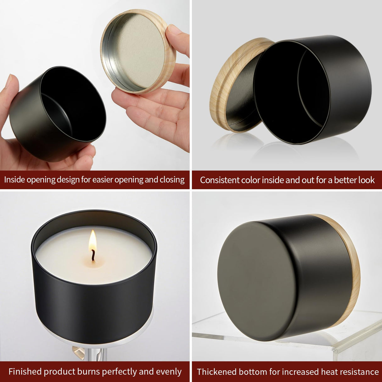 MGLIFEUL Candle Tins Jars Container Vessels for Making 4 8 Oz Black Empty Candle Tins Can Gift Box Packaging Plate with Lids Wax Container Bulk Making DIY Candle Supplies Accessories(Black,4oz,12pcs) MGLIFEUL