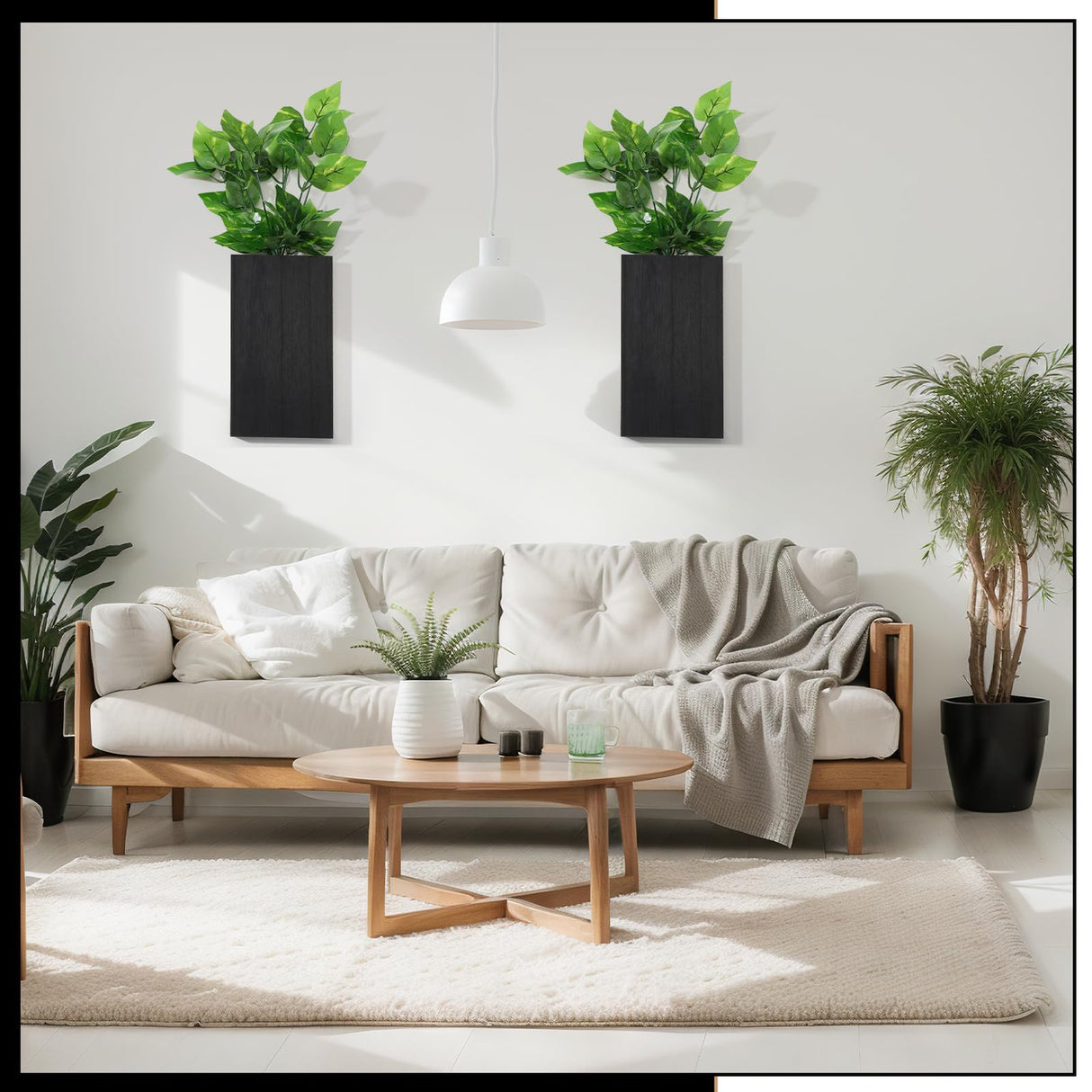 Vesici Wood Wall Planter Vase with Artificial Plants Indoor Plants Holder Pocket Farmhouse Wooden Vases Wall Flower Vase Hanging Plant Decor for Bedroom Kitchen Office Home (2 Pcs) Vesici