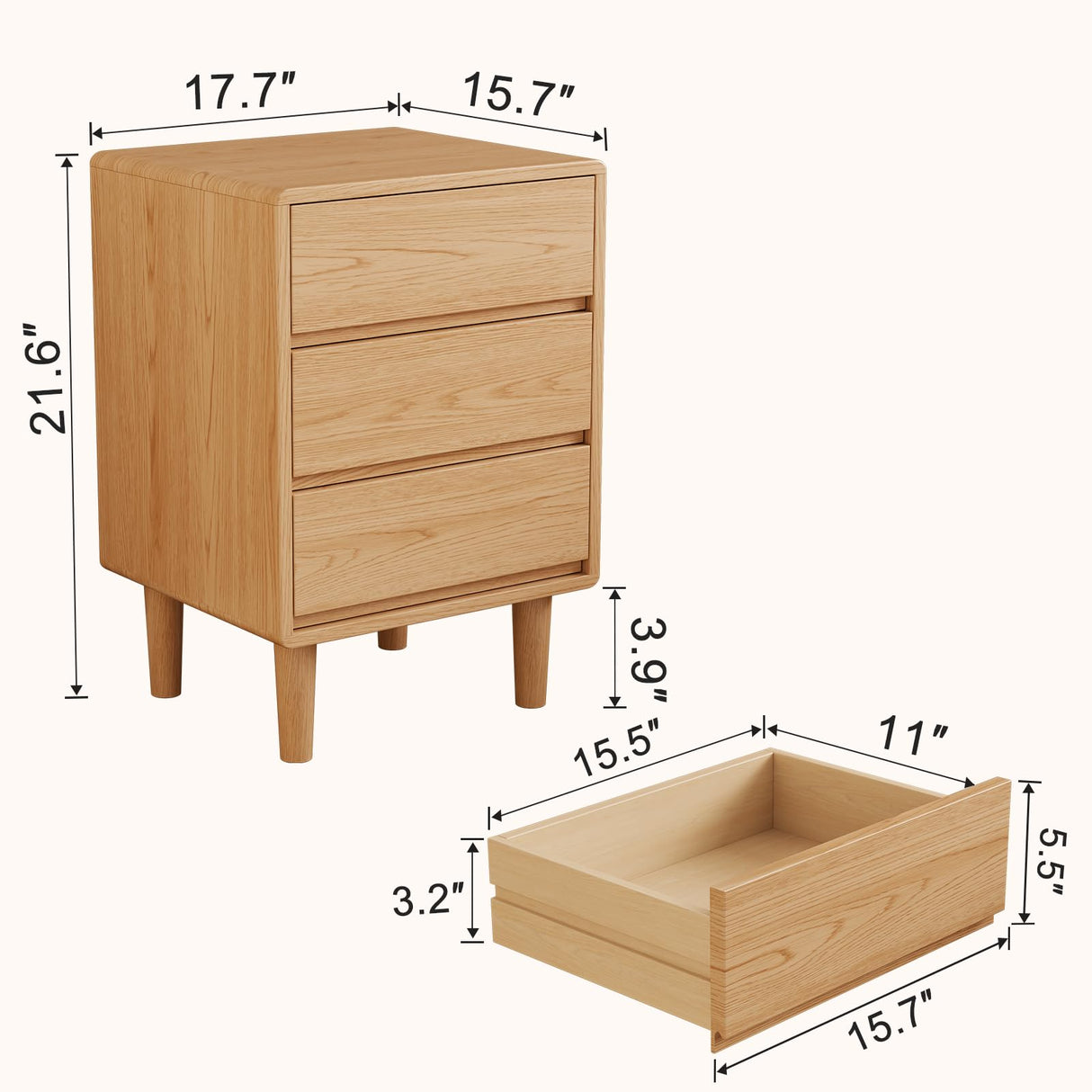 Tall Nightstand with 3 Drawer Natural Wood Nightstand,Solid Wood Nightstand,Mid Century Modern Nightstand Side Table,Modern Wood Night Stand End Table,Wooden Bedside Table for Bedroom,Living Room AnywaysWood