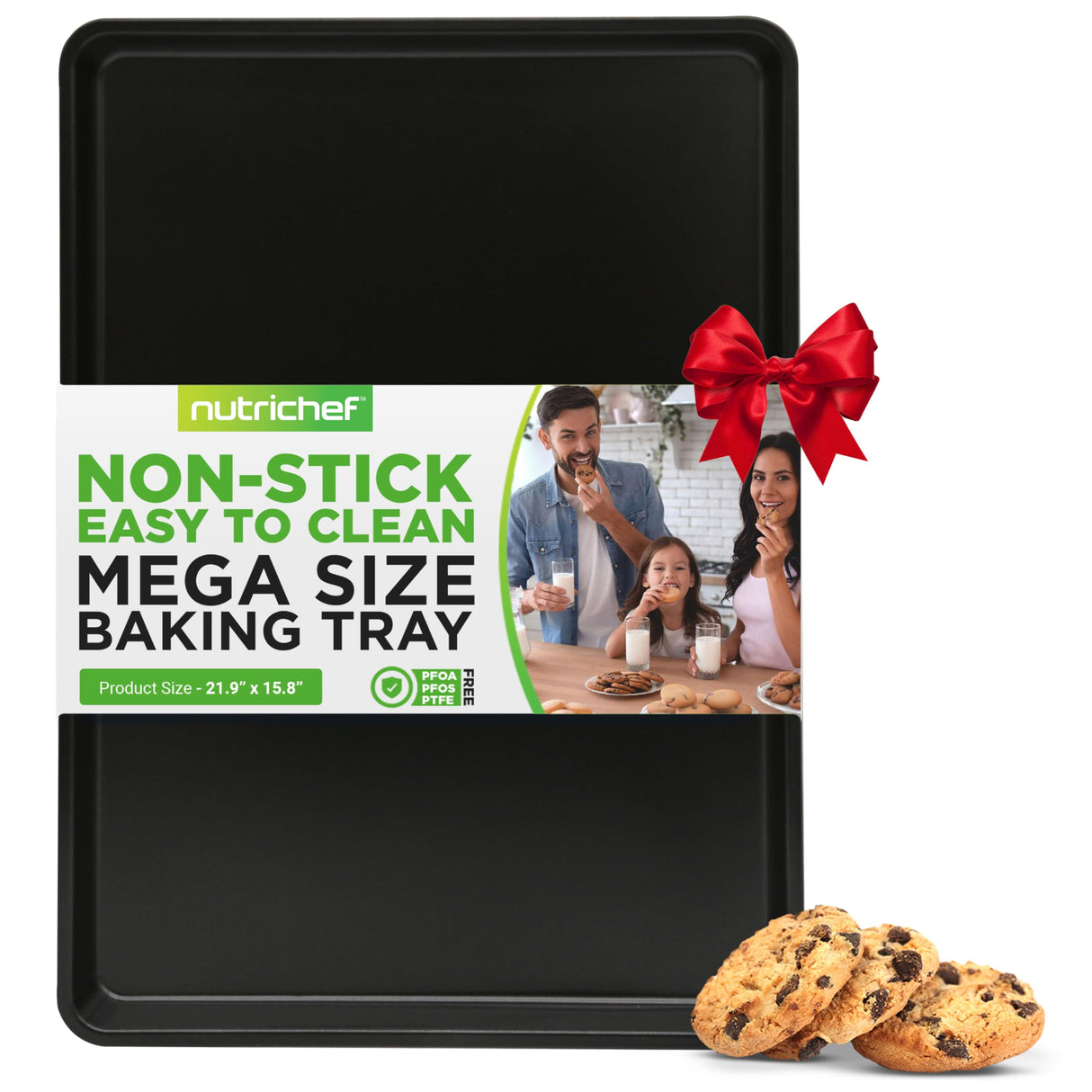 NutriChef Nonstick XL Cookie Sheet Baking Pan - Extra Large 22 Inch x 16 Inch with Raised Edges, Thick Carbon Steel Oven Baking Sheet for Jelly Rolls, Cookies, Cakes, & Pastries - Black NutriChef