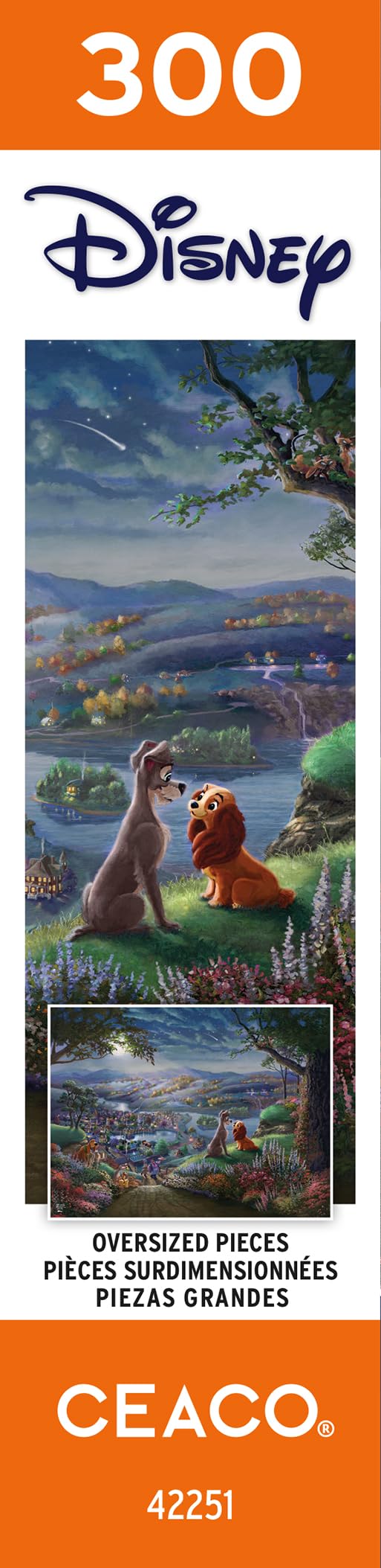 Ceaco - Disney - Thomas Kinkade - Lady and The Tramp Falling in Love - 300 Oversized Piece Jigsaw Puzzle Ceaco