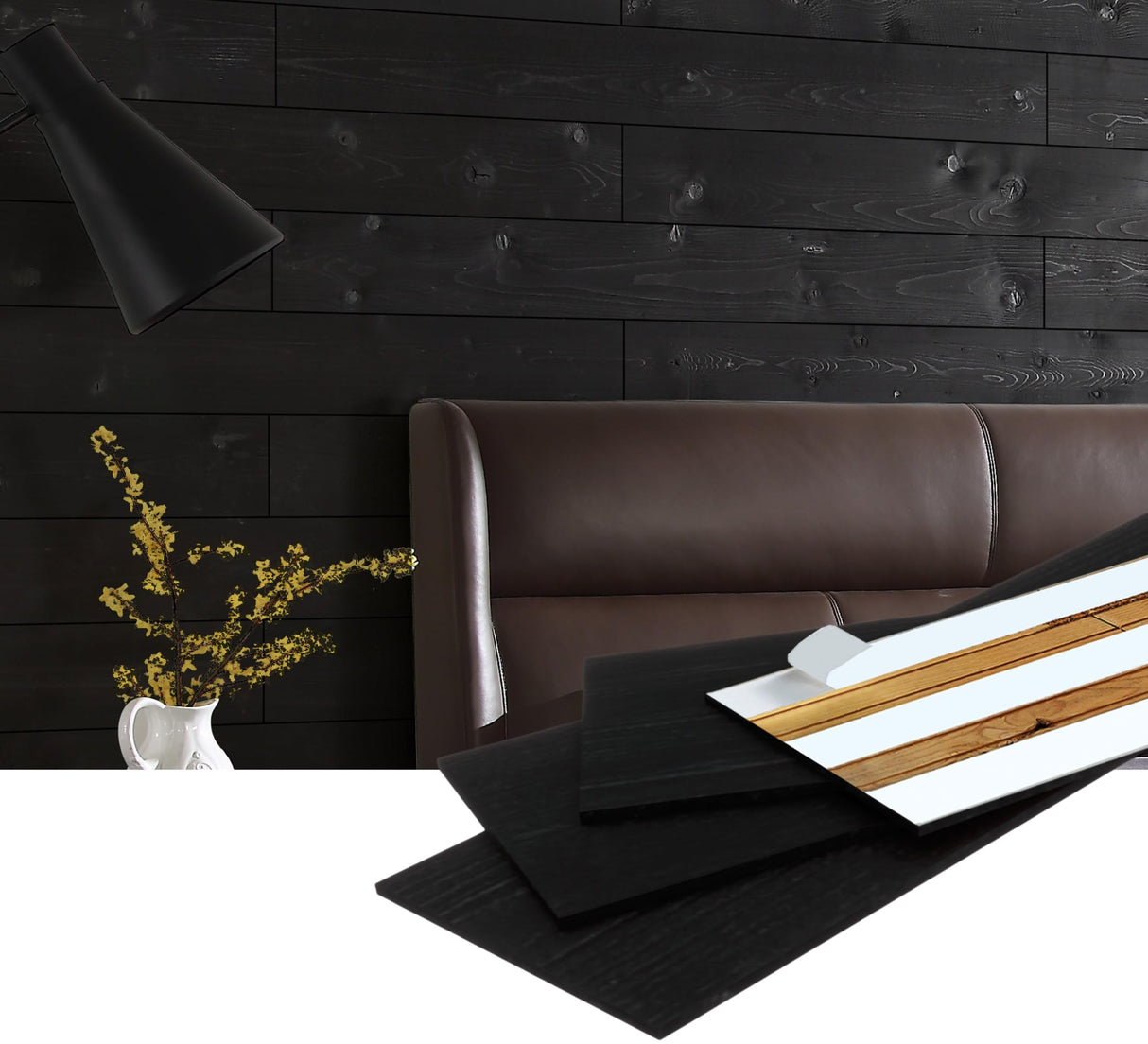 WoodyWalls Peel and Stick Wood Planks | Real Wood Wall Panels | Premium Set of 12 (19.5 sq. ft. per Box) Charcoal (Black) Woody Walls