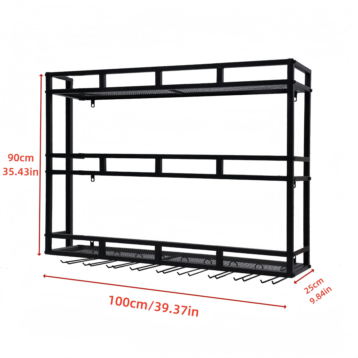 HFTUW Metal Wine Rack Wall Mounted, Bar Shelves for Liquor Bottles with LED Light, 3 Tier Large Capacity Liquor Rack Wall Mounted with Glass Holder for Home Bar & Dining Room (Black, 39in/100cm) HFTUW