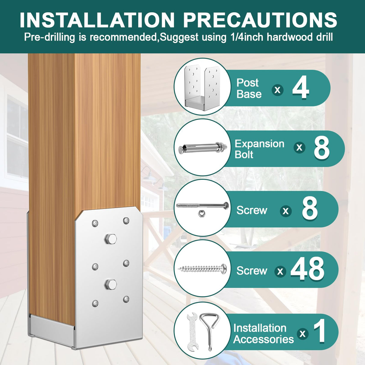 SPACEEUP 4x4 Post Base, Internal 3.5" x 3.5" Post Anchor 4pcs Adjustable Post Base Stainless Steel Concrete Post Anchor for Pavilion Deck Railing Support Decorative Anchor Plate SPACEEUP