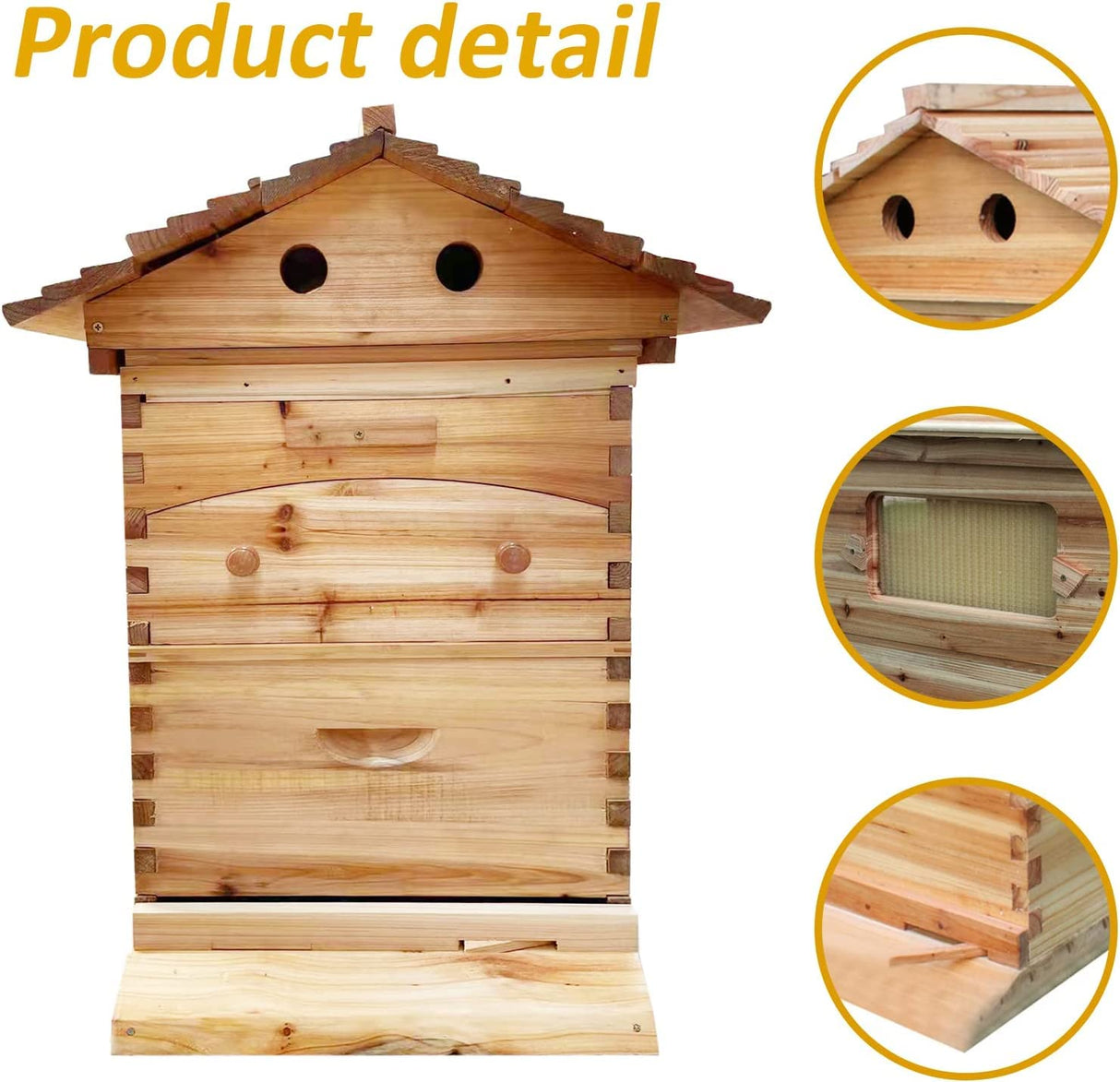 LWestine Bee Hives Wooden Beehive Kit Automatic Box with 7 Pieces Frames Auto Honey House for Beginning and Professional Beekeepers LWestine