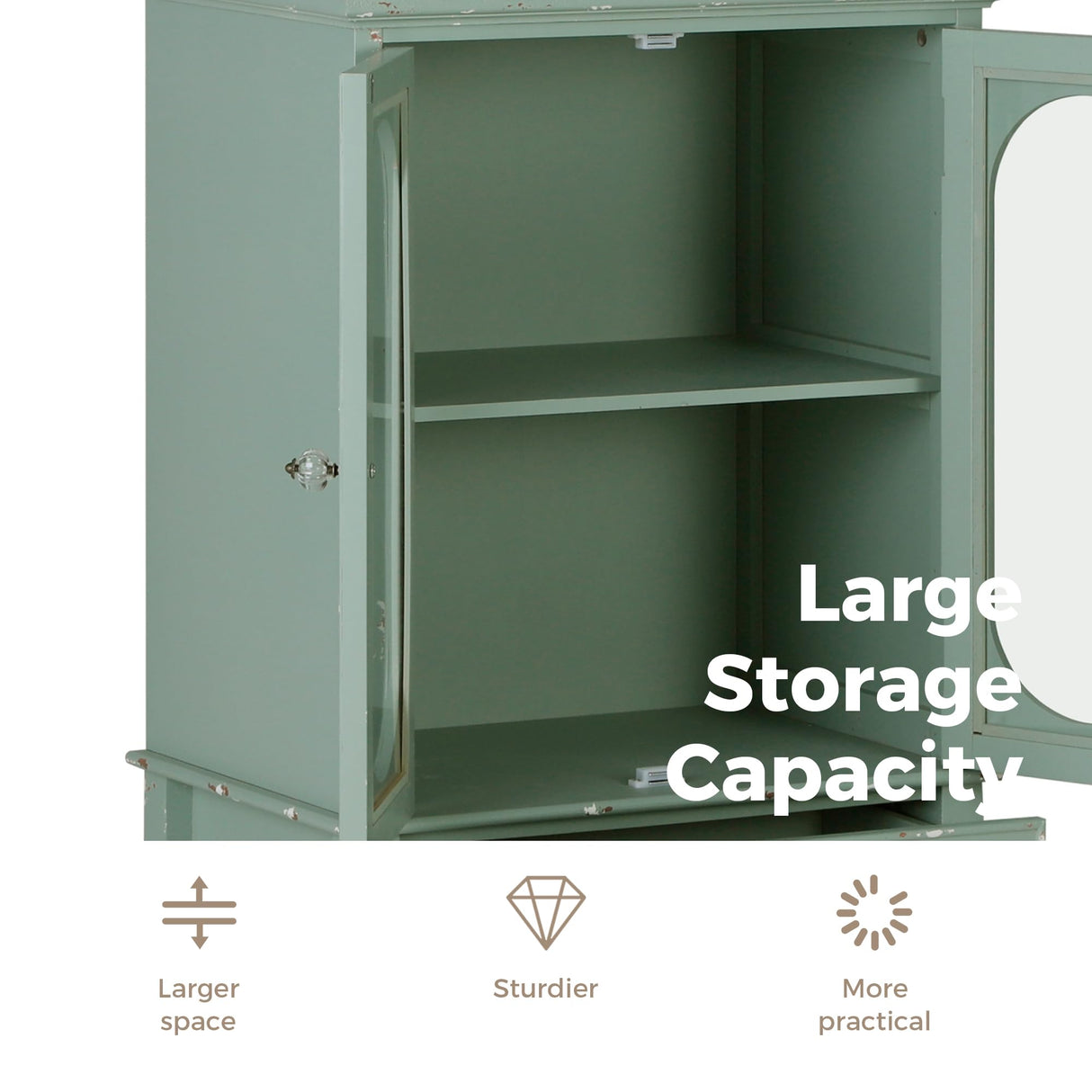 MAISON ARTS 42" Tall Accent Cabinet with 2 Glass Doors & 1 Drawer, Modern Farmhouse Kitchen Buffet Cabinets with Storage Living Room Entryway Cabinet Solid Wood Legs, Mint Green MAISON ARTS