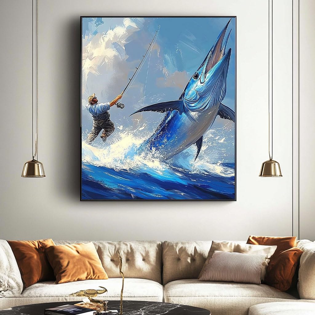 HLYSKXKBEC Fishing Diamond Painting Kits for Adults Beginners, Sea Fishing Tuna DIY Diamond Art Paint with Round Diamonds Full Drill Art Painting Kit for Home Wall Decor Gifts 12x16inch HLYSKXKBEC