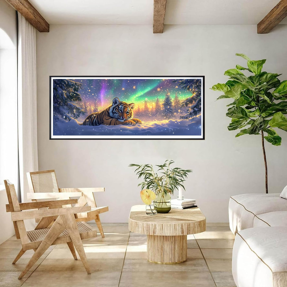 Bimkole Large Diamond Art Kits for Adults Tiger, Full Drill 5D DIY Rhinestone Embroidery Set Paint with Diamonds Art Aurora by Number Kits Cross Stitch Home Wall Craft Decoration 31.5x11.81 Inch Bimkole