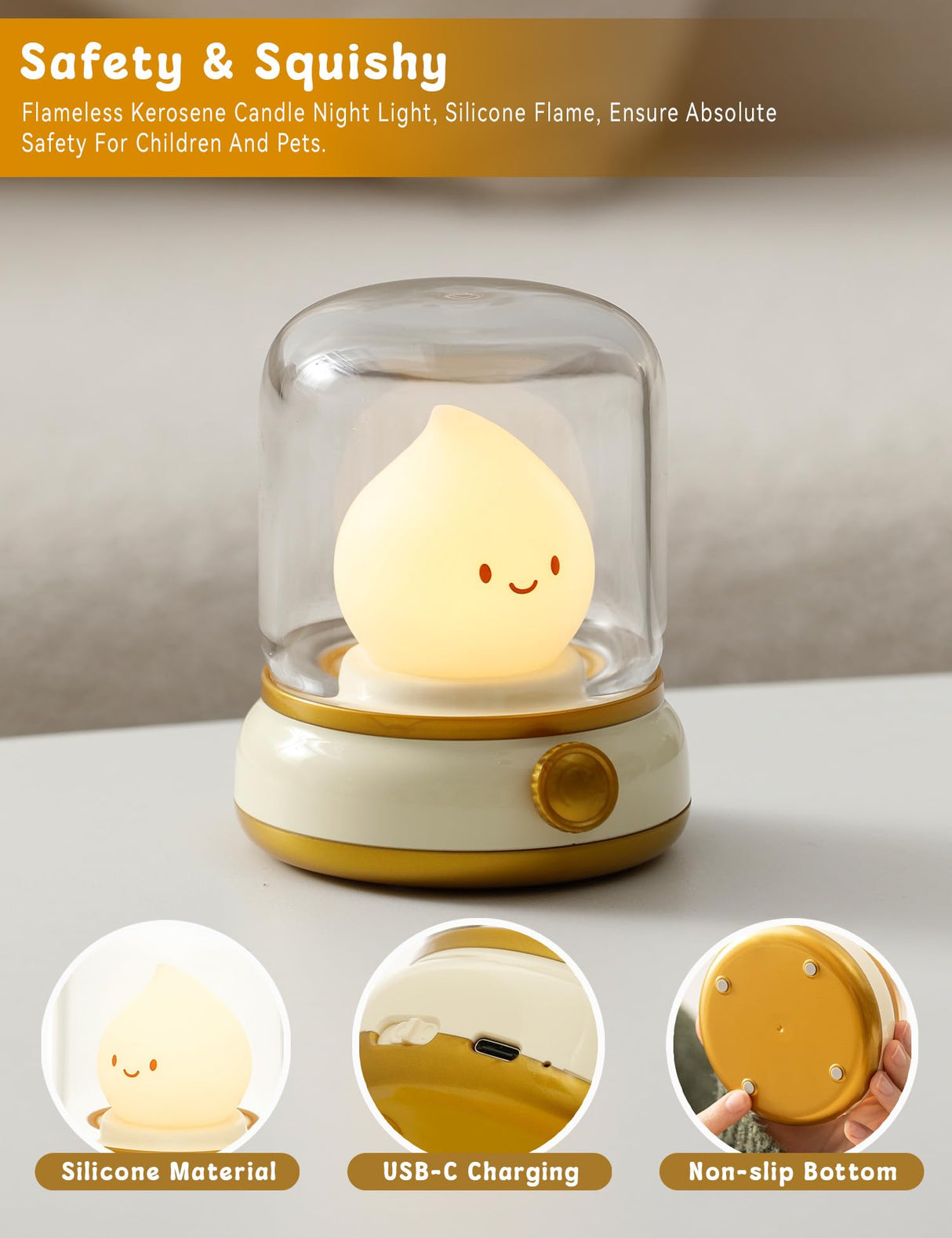 WANIDEA Cute Flameless Candles Lamp, Kids Night Light,Candle Warmer Lamp,Decor,Adjustable Dimmable Rechargeable Night Light for Kids,Girls,Teenager Bedroom WANIDEA
