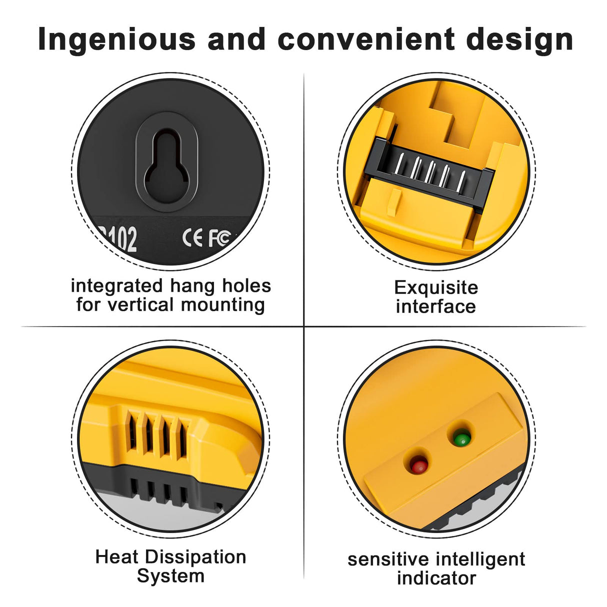 TeenPower 12/20V Max Battery Charger Replacement for Dewalt DCB102 Compatible with 12V 20V Max Lithium Battery DCB124 DCB203 DCB204 DCB606, 2-Port Simultaneous Charging TeenPower