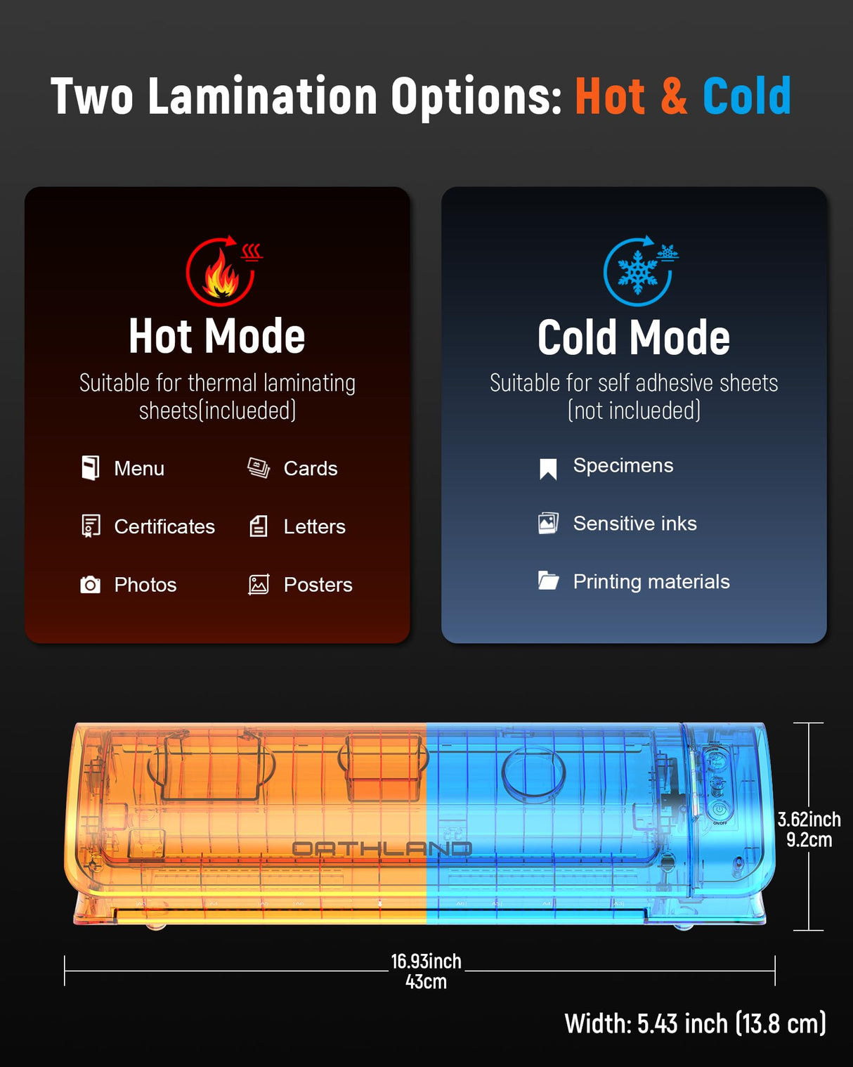 Laminator Machine 11x17 Laminator with Laminating Sheets, 60s Warm-up Laminating Machine, 3/5 Mil Thermal and Cold Lamination Machine A3/A4/A5/A6, Quiet Smooth Laminate Machine for Home School Office ORTHLAND