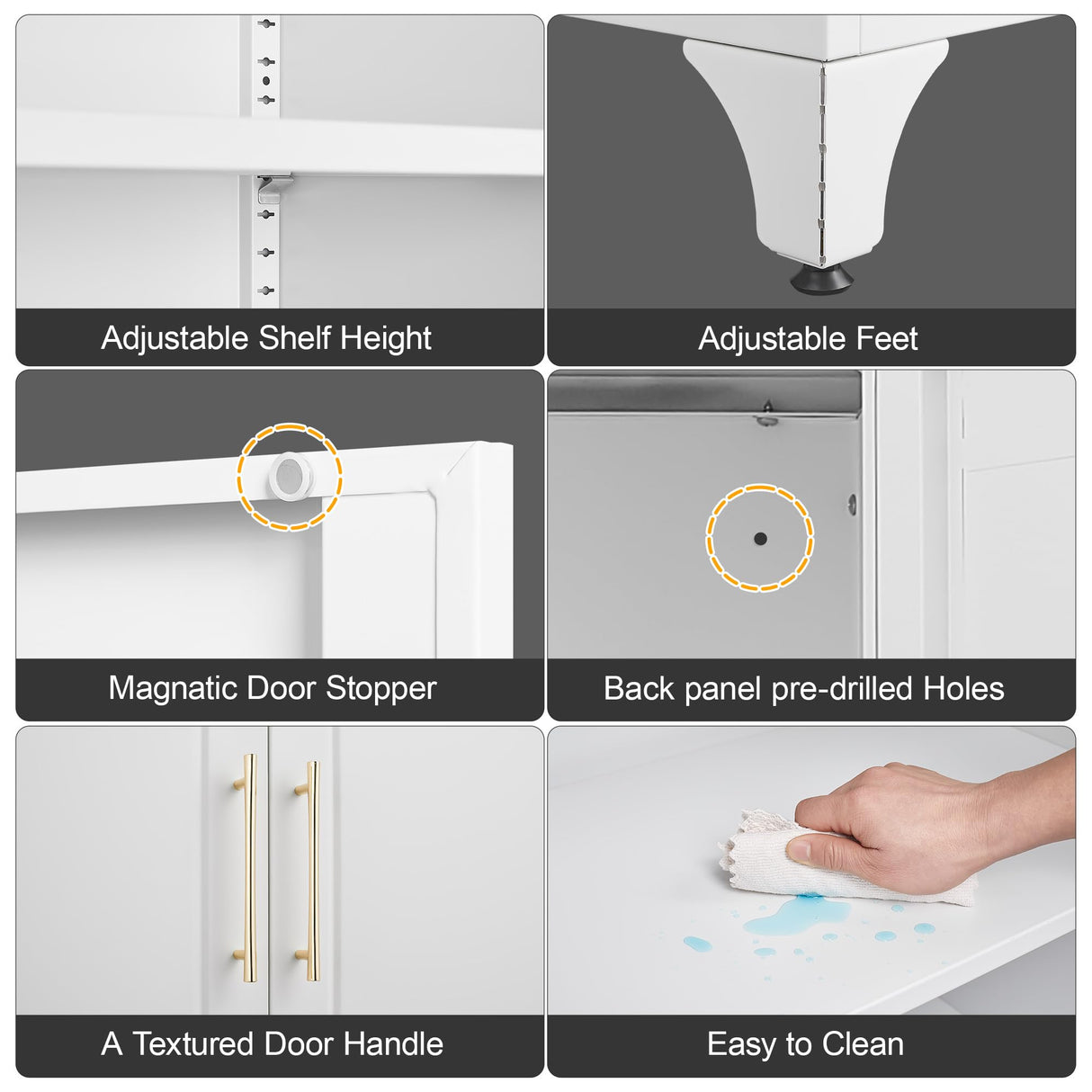 Metal Storage Cabinet with Doors, 75" Tall Kitchen Pantry Storage Cabinets, White Pantry with Adjustable Shelves, Home Office Cabinet, Large Cupboard, High Leveling Feet- Assembly Required MetalMax
