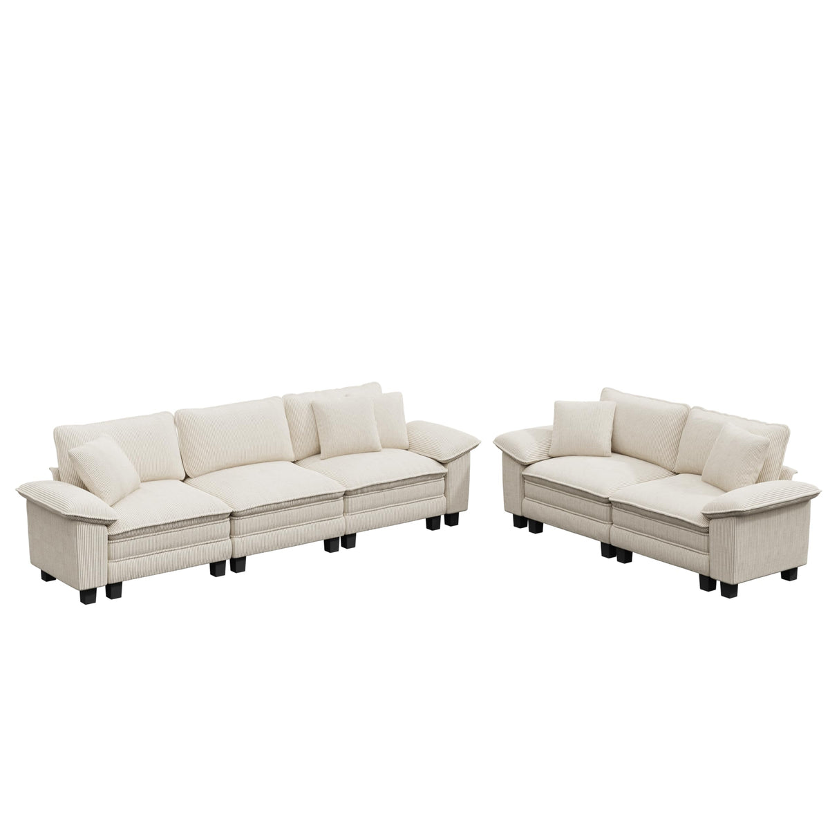 PHI VILLA Cloud Modular Couches Sets, 2 Pieces Comfy Sectional Sofa Set with Loveseat, 5-Seater Upholstered Couch for Living Room, Corduroy, Beige PHI VILLA
