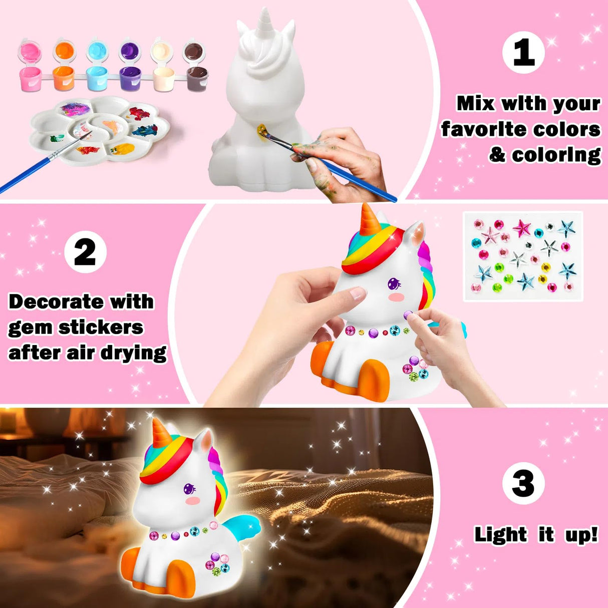 FUNZBO Paint Your Own Unicorn Lamp Kit - Back to School Supplies, Arts and Crafts Supplies Painting for Kids Teens,DIY Night Light Unicorn Toy for Toddler Girl Age 3 4 5 6 7 8 9 10 11 12 Birthday Gift FUNZBO