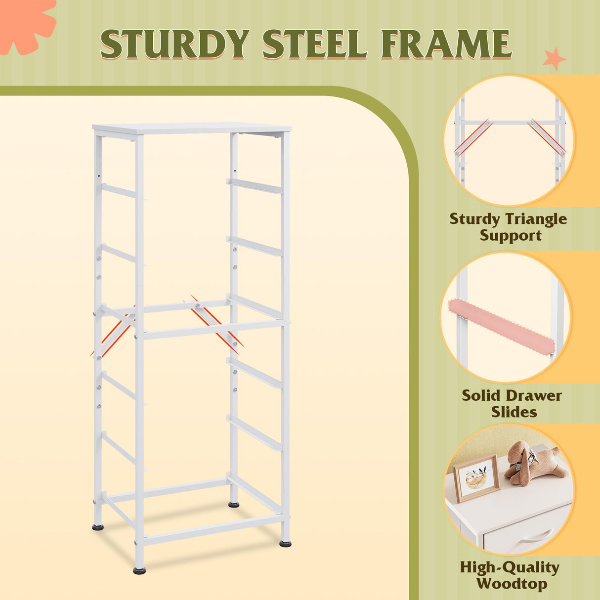 WLIVE White Tall Dresser for Bedroom, 6 Drawer Dressers & Chests of Drawers, Fabric Dresser for Closet, Living Room, Night Stand with Metal Frame, Storage Tower with Fabric Bins, Wood Top WLIVE