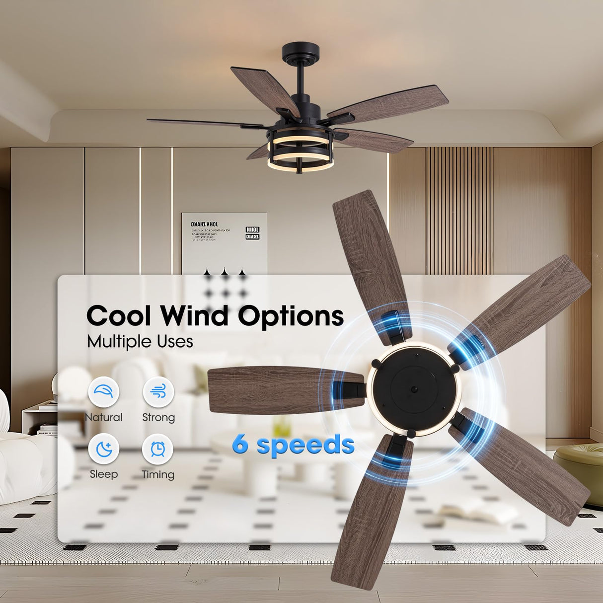 46 Inch Ceiling Fans with Lights and Remote Control, Farmhouse Ceiling Fan with LED Lighting for Bedroom Living Room and Patio, Black Caged Ceiling Fan for Indoor and Outdoor LuminFan