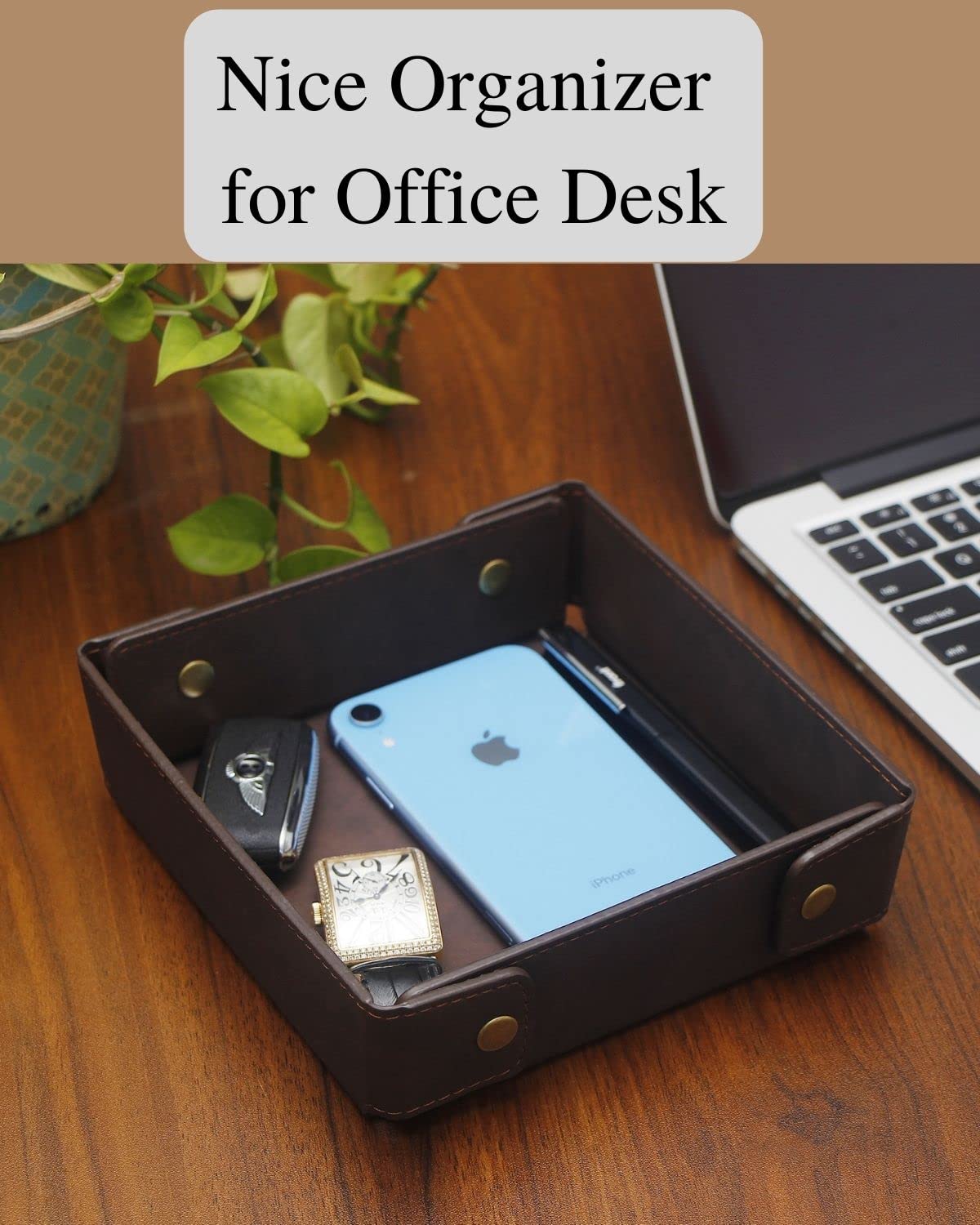 CASIRENA Faux Leather Valet Tray Organizer for Men - Catch-All Tray for Entryway Table Key, Wallet, Watch, Coin Change, Phone, Dresser EDC Dump Jewelry, Bedside Nightstand Desk-top Catchall Tray CASIRENA