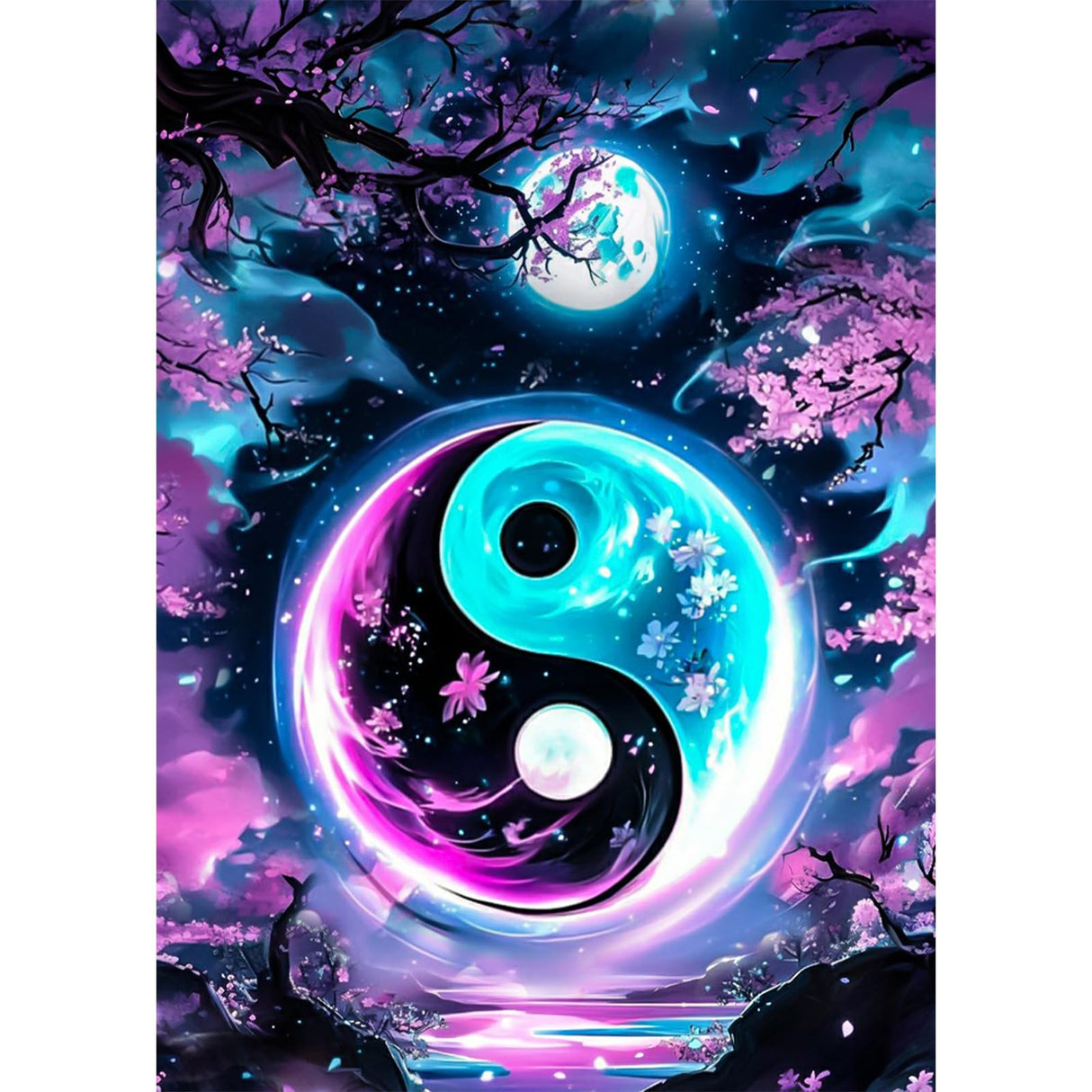 Lxmsja Yin Yang Diamond Art Kits for Adults, Moon DIY Full Drill Diamond Painting Kits for Beginners, 5D Gem Art Crafts for Adults, Home Wall Decor 12x16 inch Lxmsja