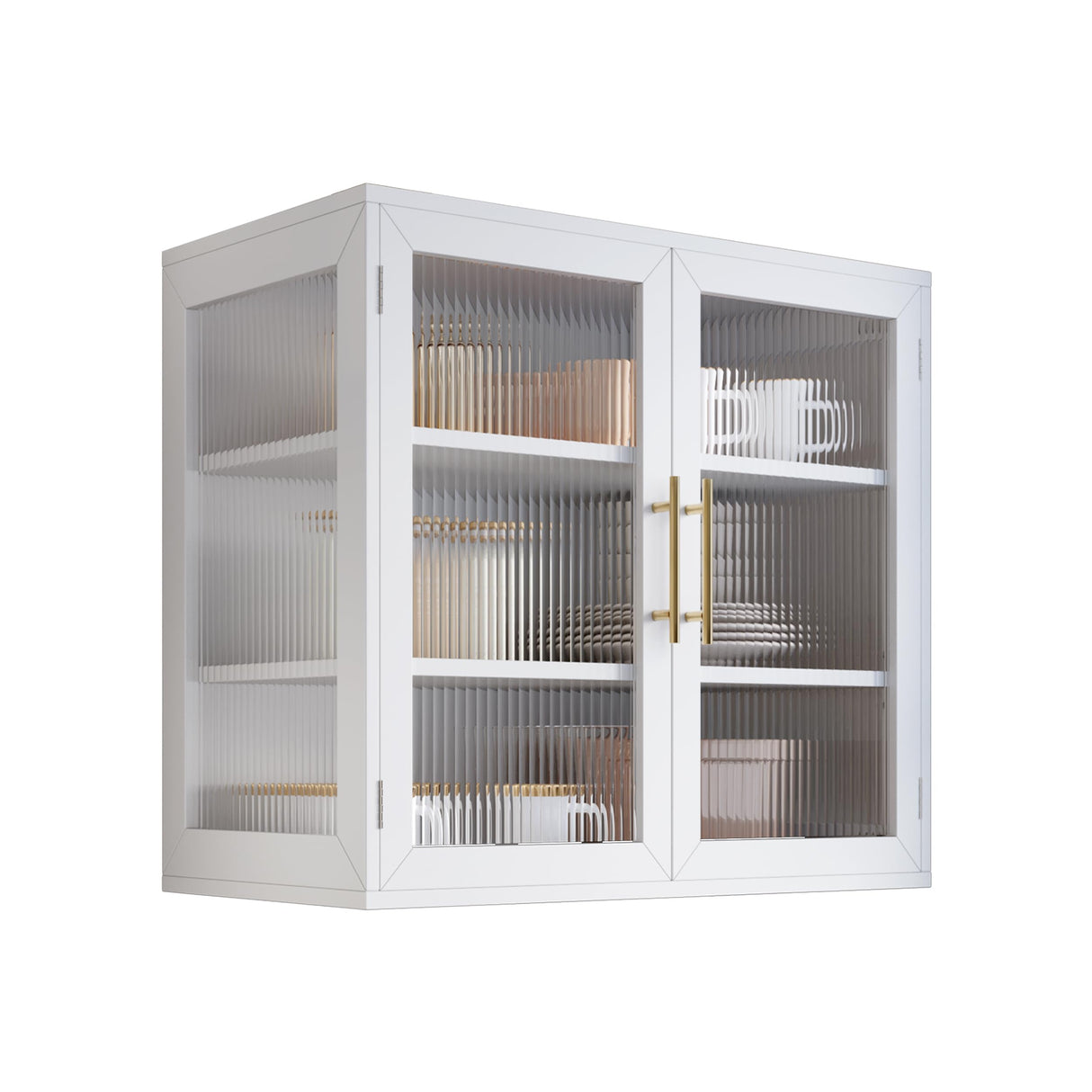 NEWOWNDS Wall-Mounted Bathroom Cabinet with Glass Door & Adjustable Shelves, Floating Storage for Kitchen & Laundry, White NEWOWNDS