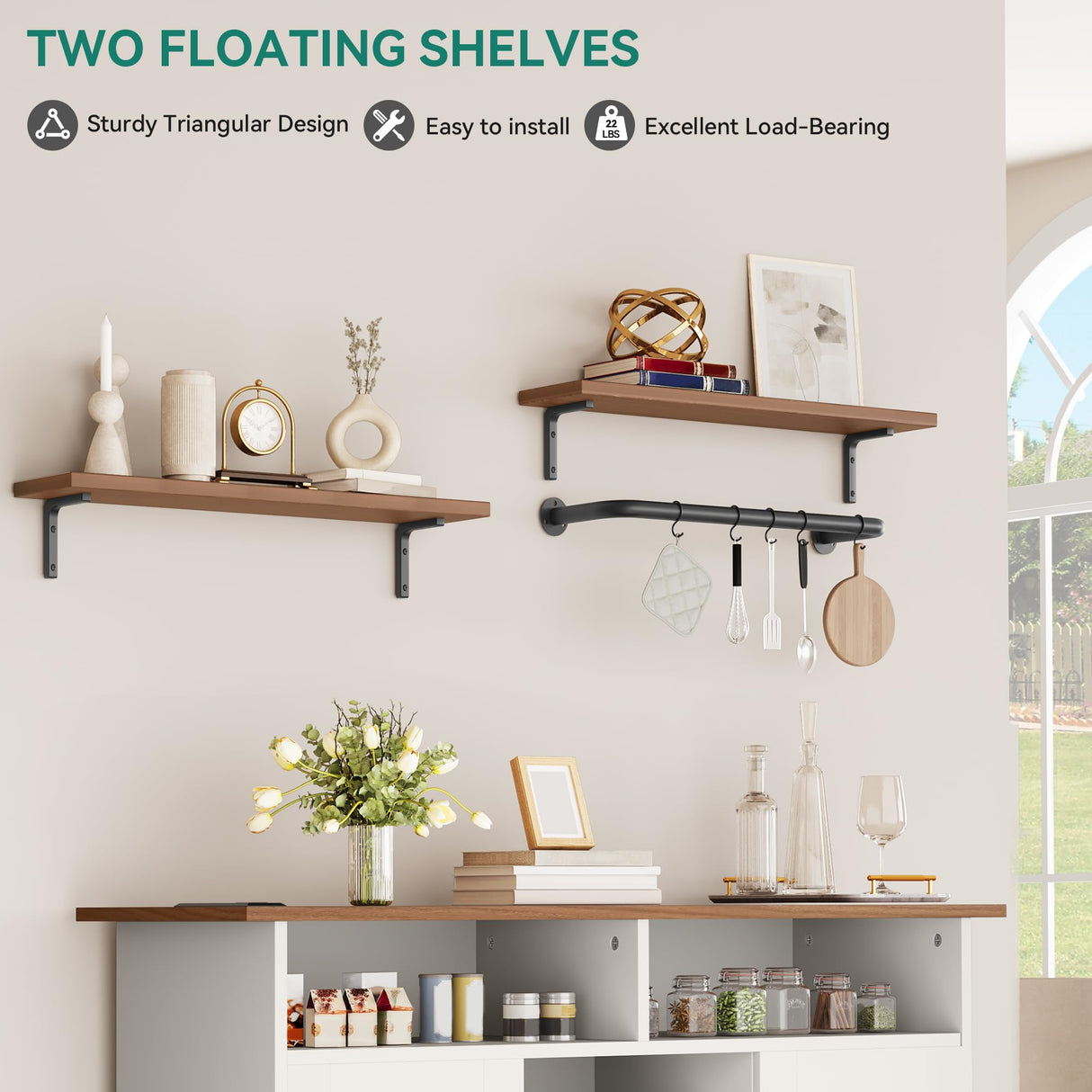 YITAHOME Buffet Cabinet, 47" Farmhouse Coffee Bar with Power Outlet, Floating Shelves, Multi-Functional Storage Sideboard Cabinet for Kitchen and Living Room (White) YITAHOME