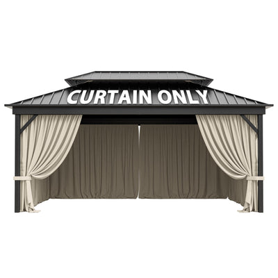 12'x16' Gazebo Curtains Outdoor Waterproof with Hanging Rings, 4-Panel Double Zipper Sidewalls Universal Replacement Privacy Curtain, Outdoor Gazebo Curtains for Patio, Backyard(Curtains Only)