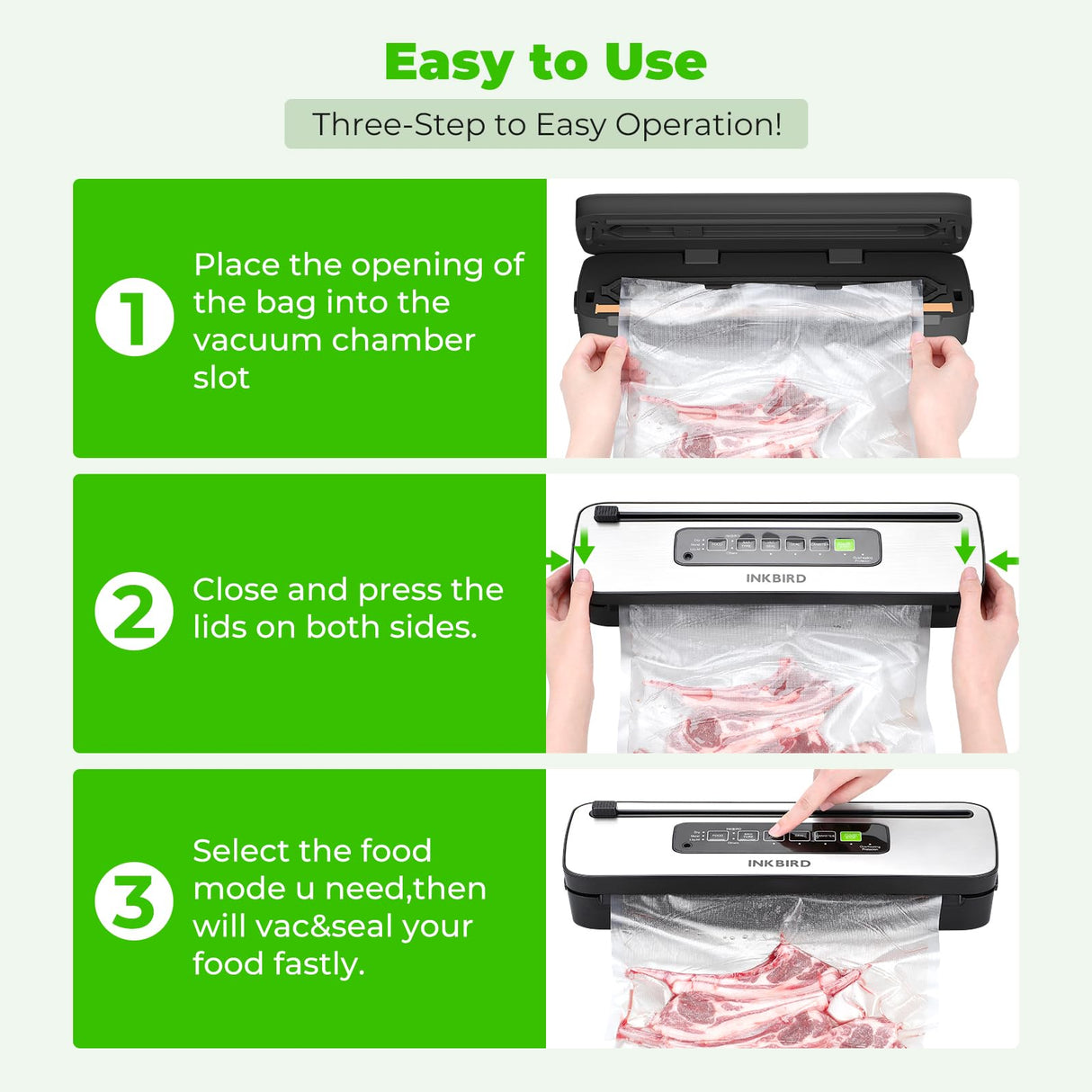 Vacuum Sealer Machine, INKBIRD Powerful 130W High Power with Liquid/Moist/Dry 6-Food Modes, Compact Food Preservation System with Cutter, Full Start Kit with Pre-cut Bags*10 (8''*11.8''), EXT-VAC Inkbird