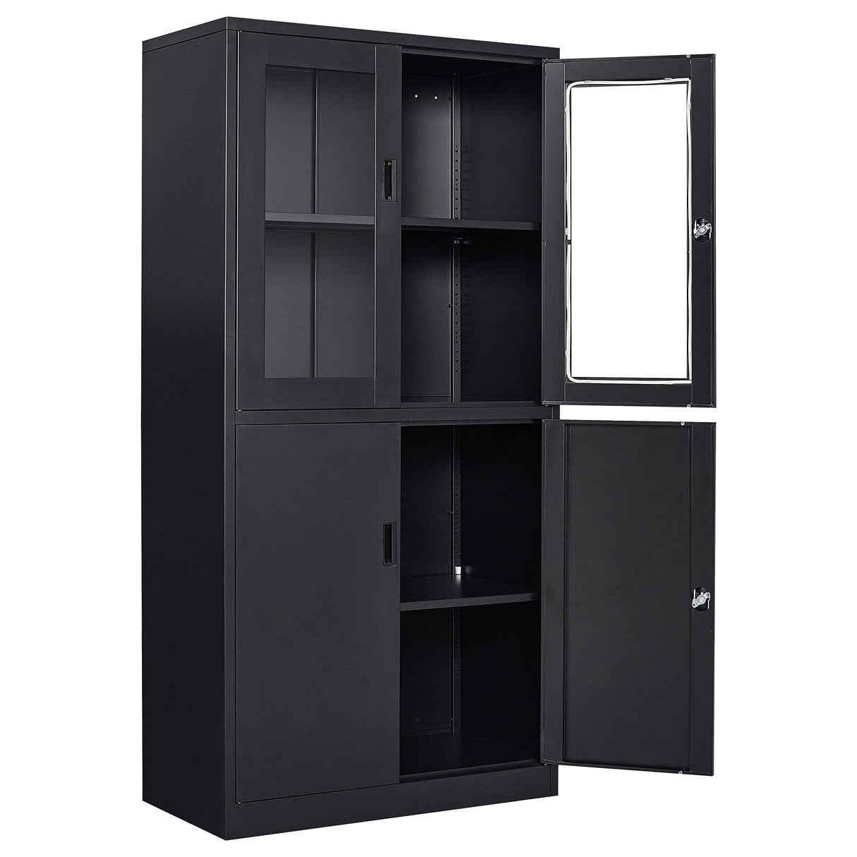 SISESOL Display Cabinet with Glass Doors and Lock,Black Metal Storage Cabinet,Freestanding Locking Kitchen Pantry Cabinets with Doors and Shelves for Home Office,Pantry,Kitchen Bathroom SISESOL