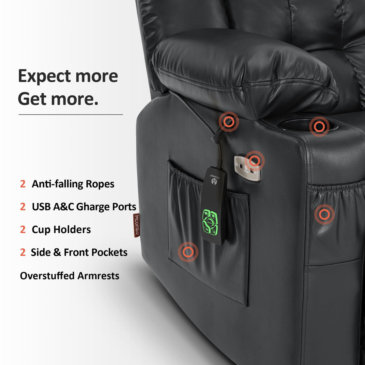 MCombo Dual Motor Small Power Lift Recliner Chair for Elderly, Lay Flat Lift Chair with Heat and Massage, Petite Lift Chair, Cup Holders, Faux Leather 7893 (Black, Small) MCombo