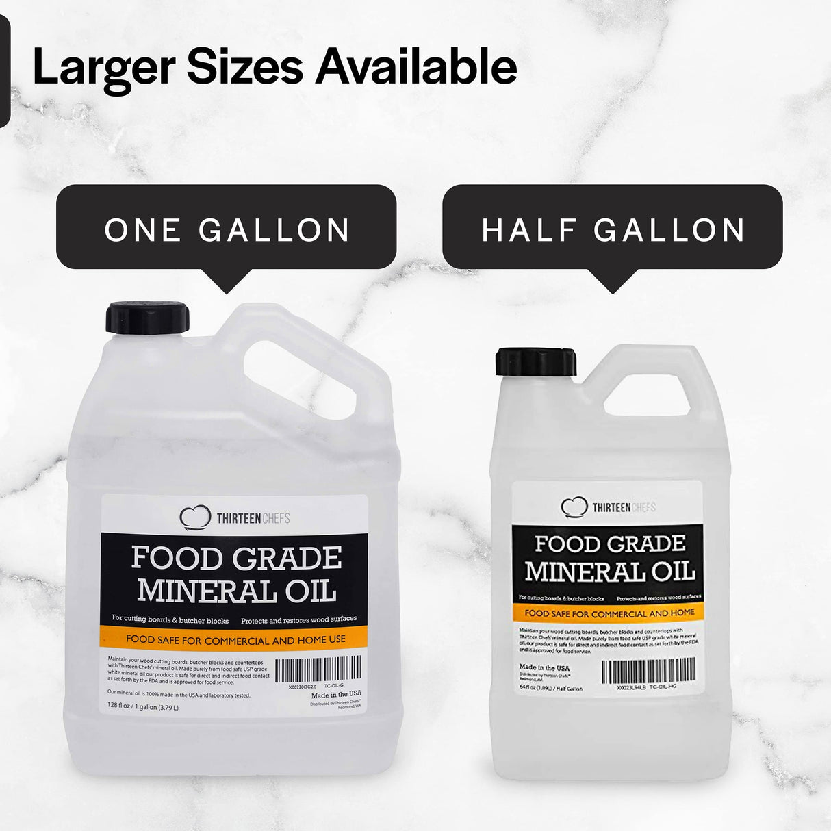 Thirteen Chefs Mineral Oil - 8 oz Food Grade Conditioner for Wood Cutting Board, Countertop & Butcher Block, Lubricant for Knife or Meat Grinder - Safe USP Finish on Marble, Soapstone Thirteen Chefs