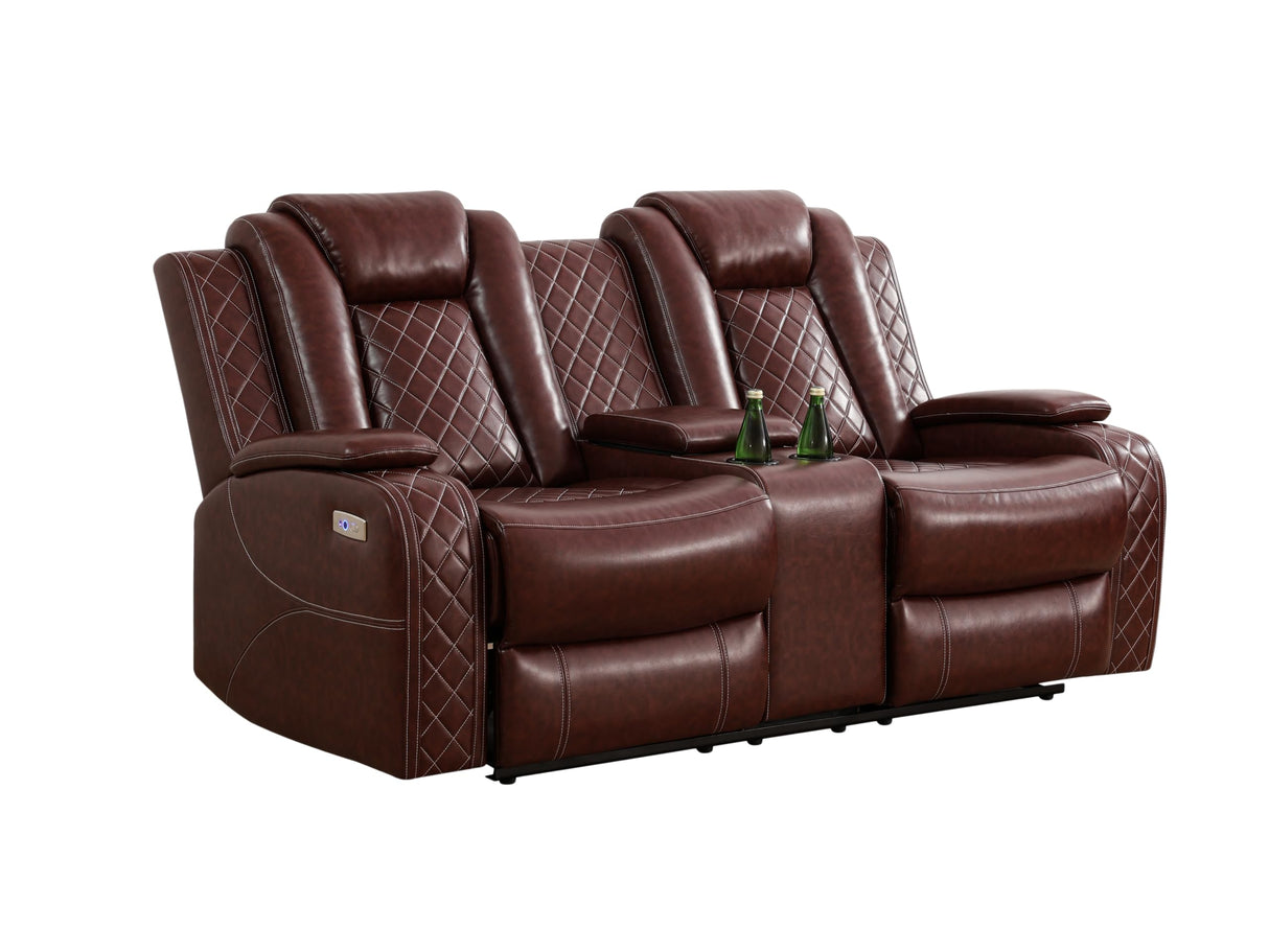 Plithzy Power Recliner Sofa Set with LED, Breathing Leather Living Room Furniture, Reclining Leather Sofa with USB Ports/Cup Holders/Armrest Storage (3 Pieces Couch Set, Garnet) Plithzy