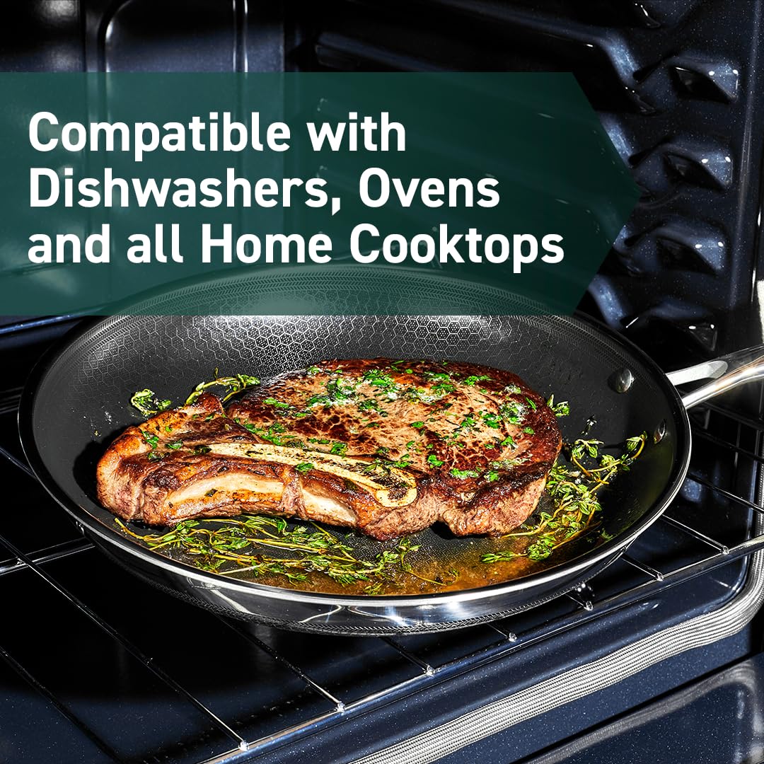 HexClad Hybrid Nonstick 6-Piece Fry Pan Set, 8, 10 and 12-Inch Frying Pans with Tempered Glass Lids, Stay-Cool Handles, Dishwasher and Oven Safe, Induction Ready, Compatible with All Cooktops HexClad