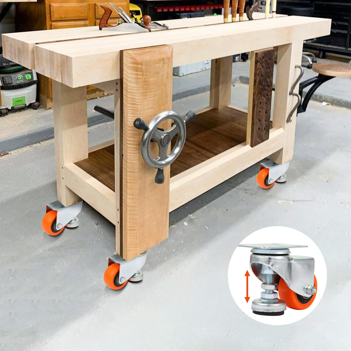W B D WEIBIDA 2” Leveling Plate Casters Wheels, Workbench Casters Set of 4, Retractable Casters with Adjustable Leveling Feet 1100 LBS, Heavy Duty Casters Wheels for Workbench, Equipment, Machine W B D WEIBIDA