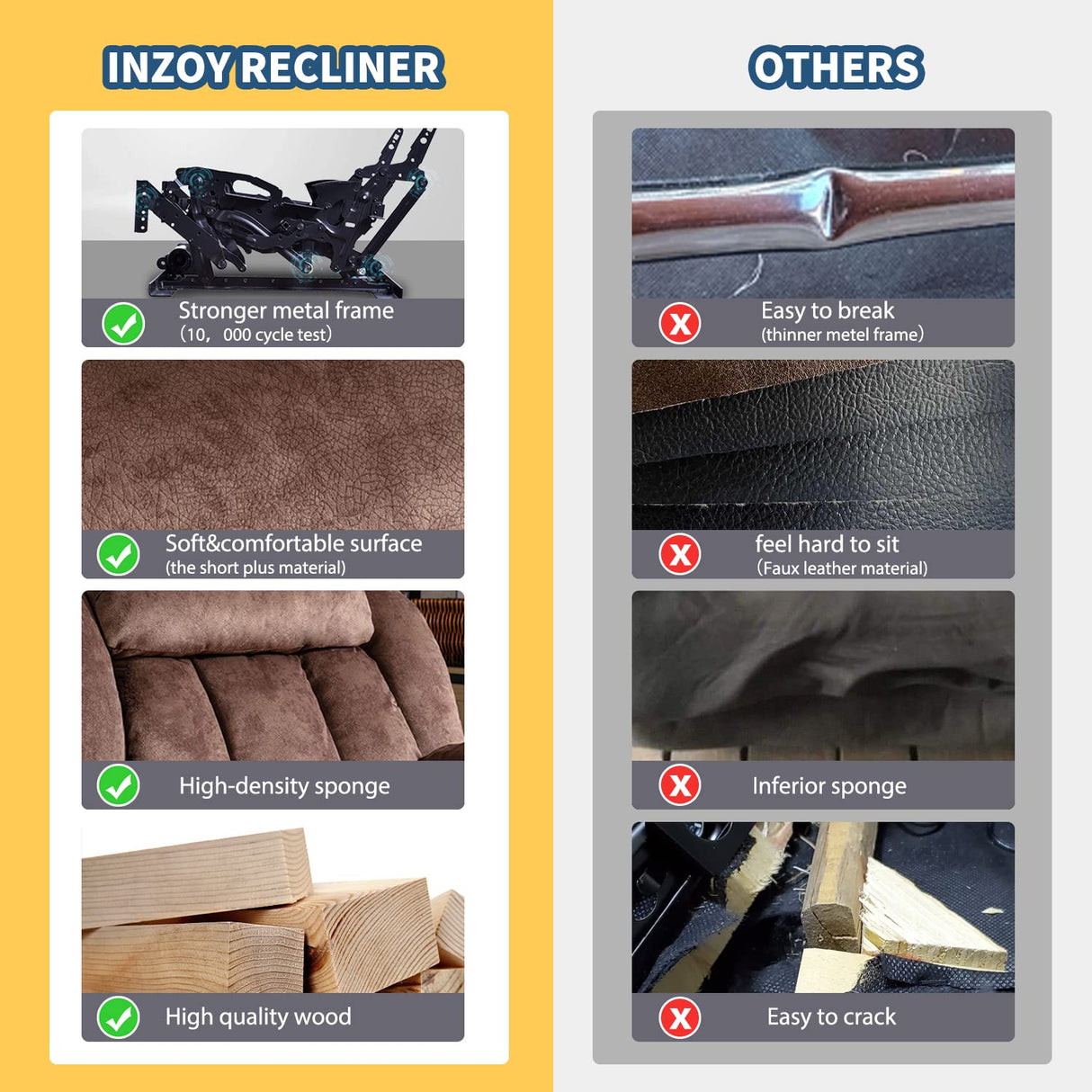 INZOY Rocker Recliner with Heat and Vibration, Manual Swivel Rocking Chair with Vibrating Massage, Comfy Padded Overstuffed Soft Fabric Heated Recliner (Brown) INZOY