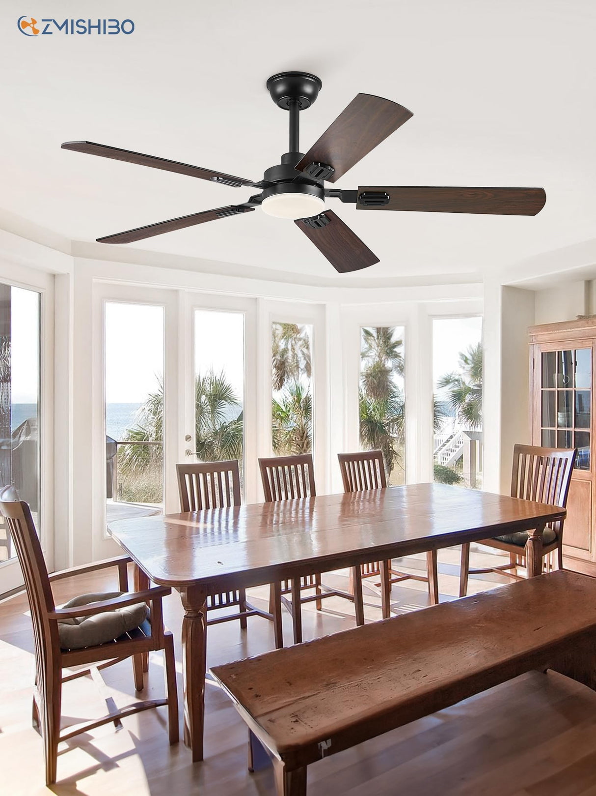 ZMISHIBO 52" Ceiling Fans with Lights, Black Modern Ceiling Fan with Remote, Farmhouse Indoor Ceiling Fan with Dual Finish Blades, Quiet & Strong Motor, Bright LED Light. ZMISHIBO