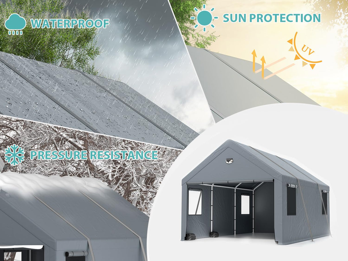 2 Car Carports 20X20 Heavy Duty,Car Ports with 180G Removable Side Walls, Carport Canopy, Portable Car Port Garage, Car Shelter All Weather,Gray Sannwsg