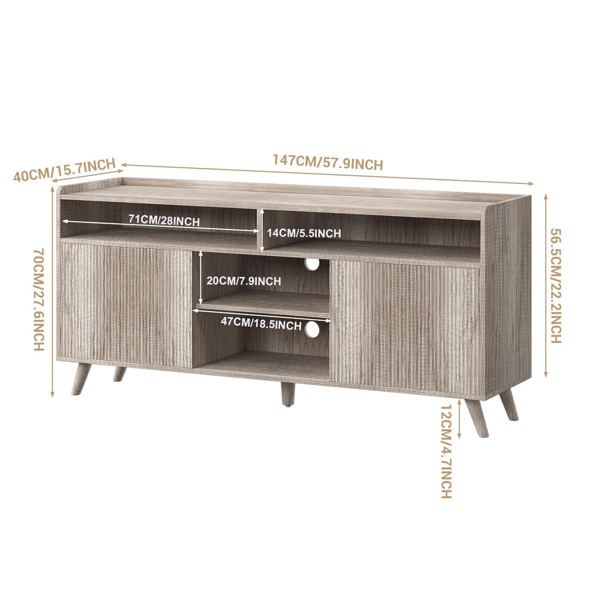 Algglobuy Farmhouse TV Stand for 65 Inch, TV Stands for Living Room with Sliding Doors and Adjustable Shelf, Entertainment Center with Storage Media TV Console Table for Bedroom (Sunwashed Ash Oak) Algglobuy