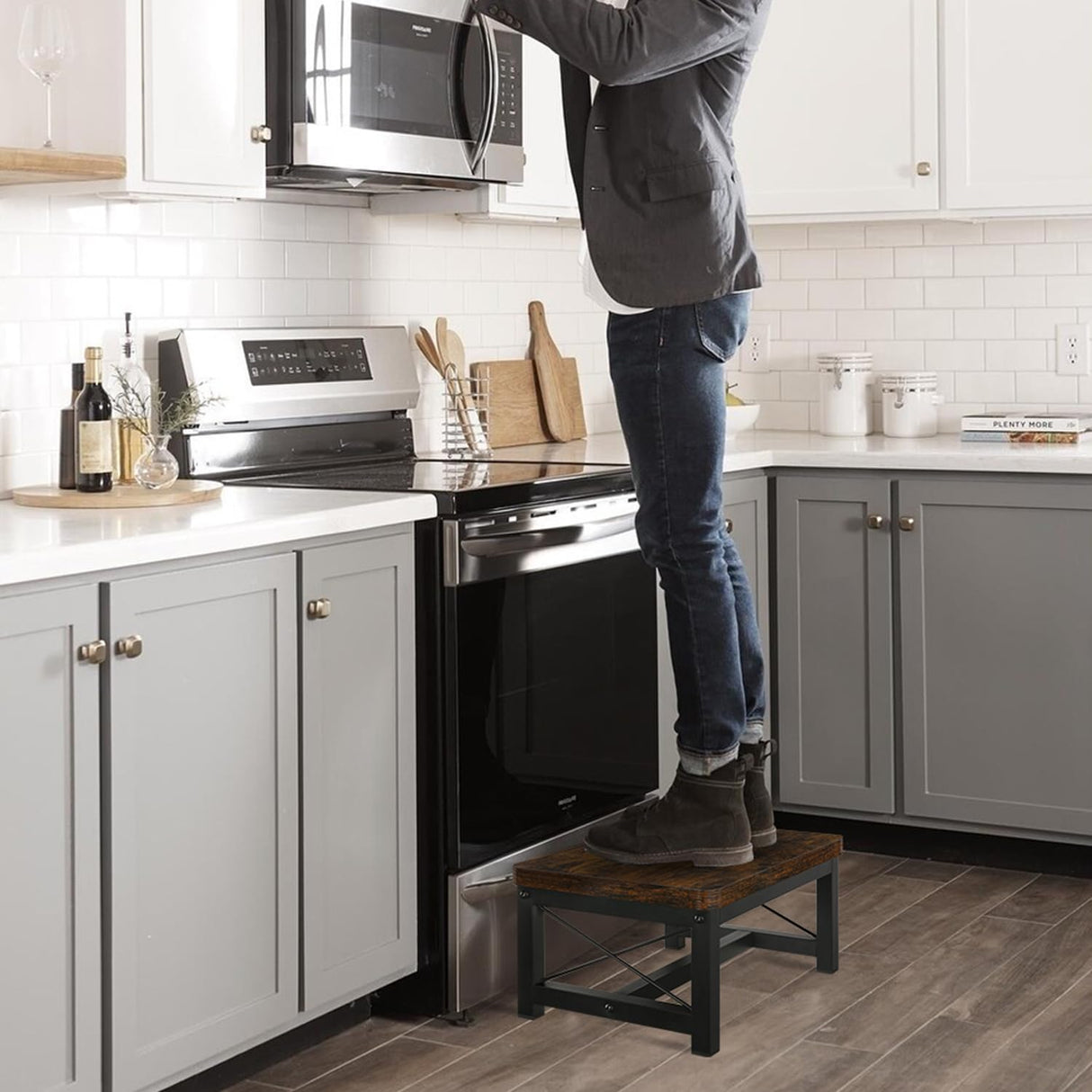 YINMIT Wooden Step Stool for Adults, Heavy Duty Step Stool for High Bed with Non-Slip Feet, Using for Bedroom, Living Room, Bathroom and Kitchen, Hold Up to 500 LBS YINMIT