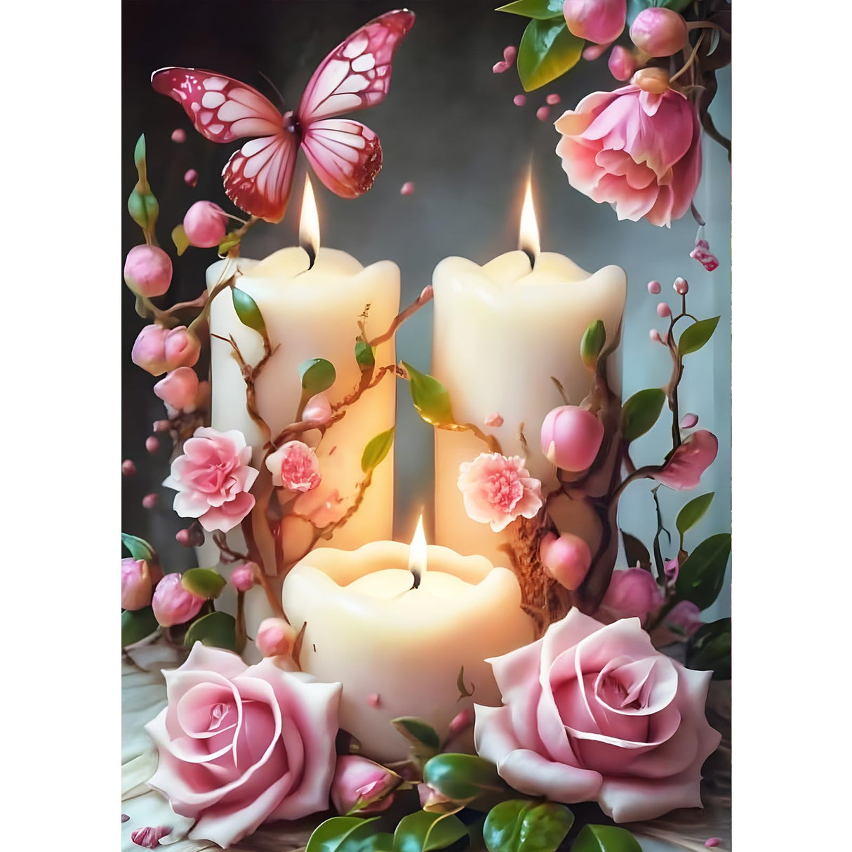 GDYEEH DIY Candle 5D Diamond Art Kits, Round Full Drill Sparkling Roses Flowers Diamond Painting Picture, Butterfly Painting by Numbers Art Kits for Adults Beginners Home Wall Decor 12x16 inch GDYEEH