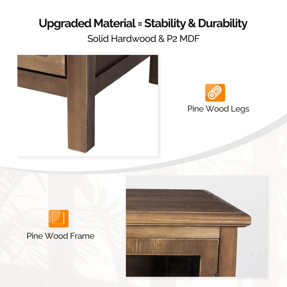 VINGLI Storage Cabinet with Glass Doors and Drawer, Glass Display Cabinet Display Case, Rustic Storage Cabinet with Doors and Shelves, Showcase Display Cabinet w/Cedar Finish & Solid Wood Leg,Walnut VINGLI