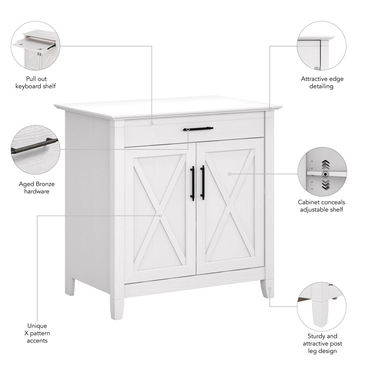 Bush Furniture Key West Secretary Desk | Accent Cabinet with Work Surface in Pure White Oak | 30W x 20D Hidden Writing Table and Storage for Small Spaces Bush Business Furniture