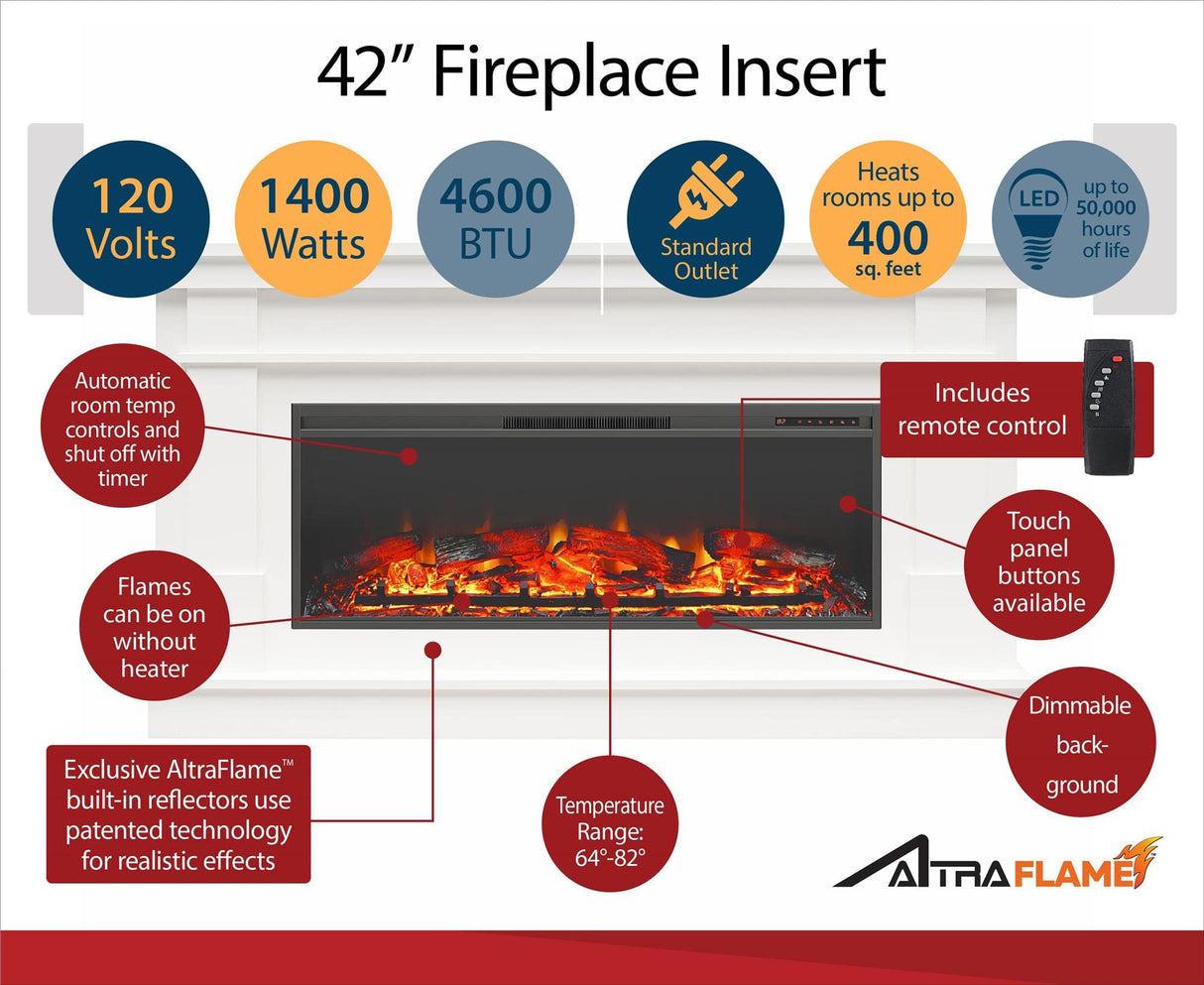 Ameriwood Home Farmington Wide Modern Farmhouse Mantel with Electric Fireplace, 49", Ivory Oak Ameriwood Home