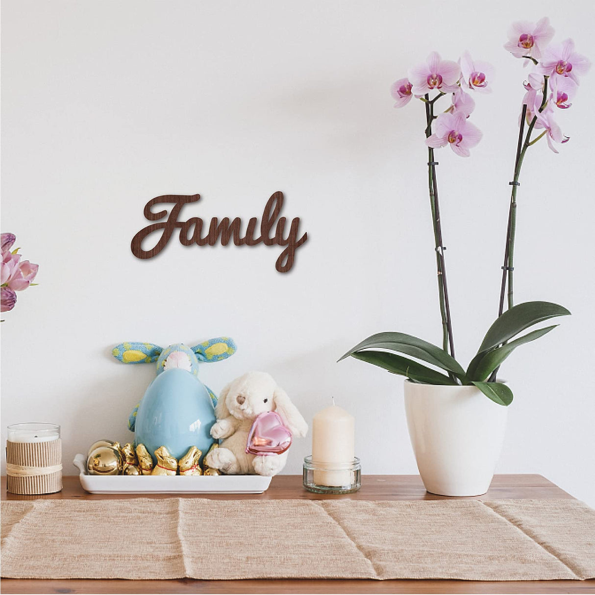 CREATCABIN Cutout Sign Family Letter Wooden Wall Art Decor Wood Word Sculpture Signs Rustic Farmhouse for Housewarming Home Front Door Entryway Wall Decoration, Brown, 11.9 x 5.5inch CREATCABIN